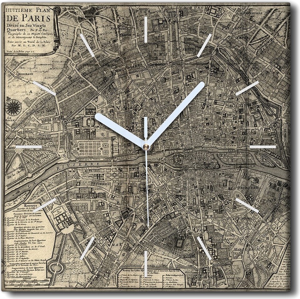 Coloray Uhr auf Leinwand 30x30 cm Wand Uhr Dekoration Wohnzimmer Segeltuch weiße Zeiger -Pariserweinlesekarte. zck-30x30-w0011130-b