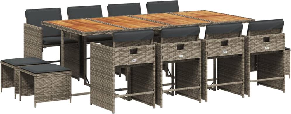 vidaXL 13-dielny záhradný jedálenský set s vankúšmi sivý polyratan