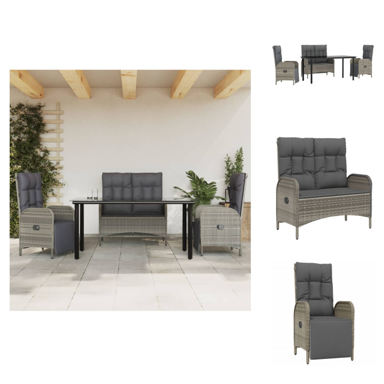 vidaXL 4-dielny záhradný jedálenský set s vankúšmi sivý polyratan - Záhradný nábytok sety