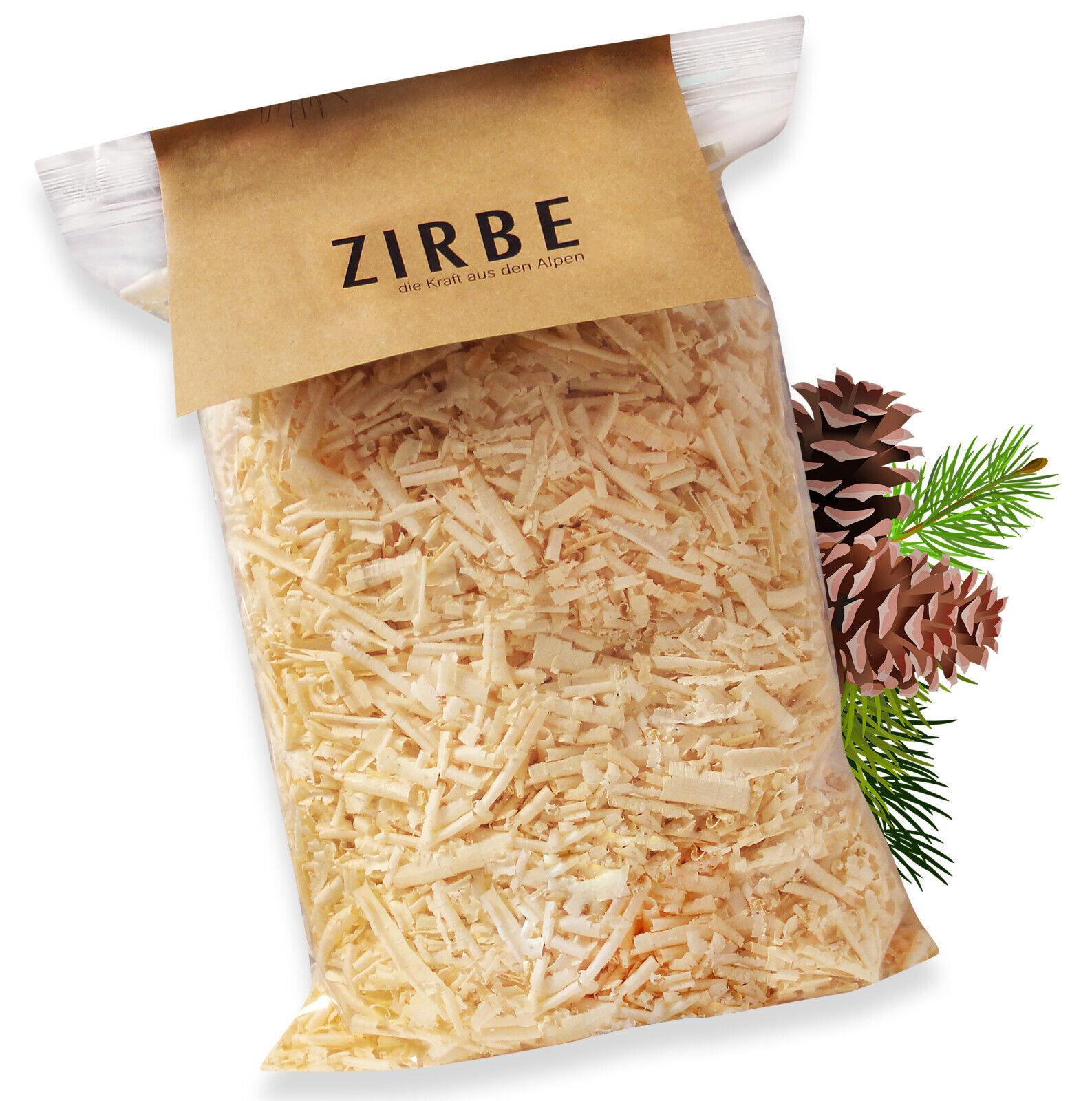 Heubergshop Zirbenspäne Nachfüllpack - Die Kraft aus den Alpen - Zirben, Zirbenflocken, Nachfüllung für Zirbenkissen, ca. 125g / 3 Liter (Zirben-3L)