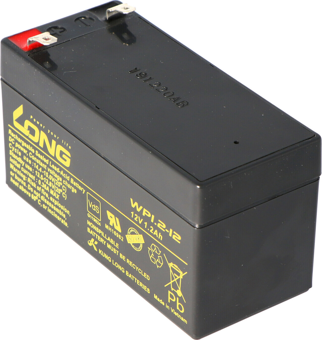 Kung Long Batteries Industrial Co., Ltd. Kung Long WP1.2-12, 12Volt, 1.2Ah VDS G104002, Faston 4,8mm