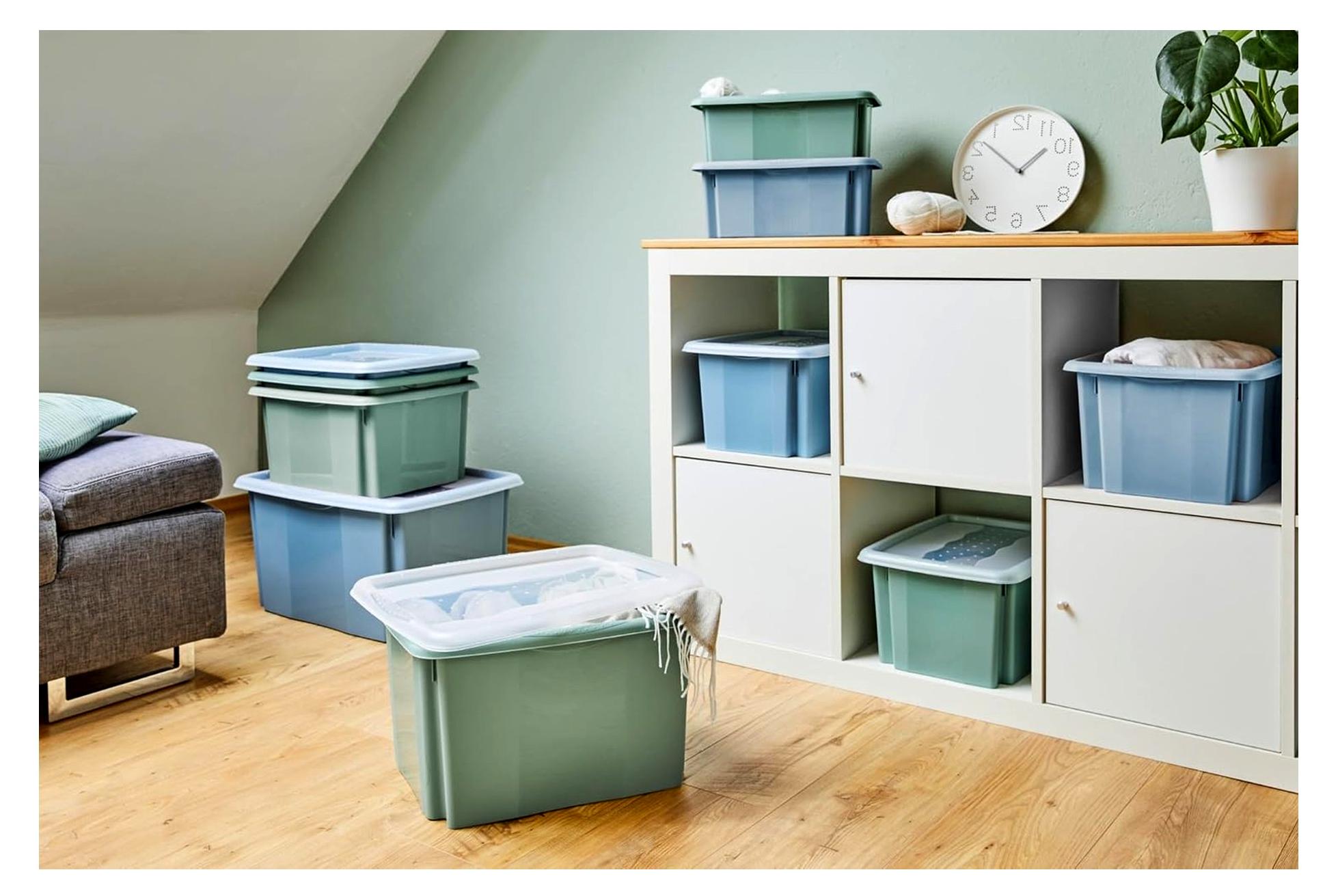 Markenlos emil 3 Aufbewahrungsboxen mit Dreh-/Stapelsystem, 44,5 x 34,5 x 27 cm, 30 l, Nordic Blue