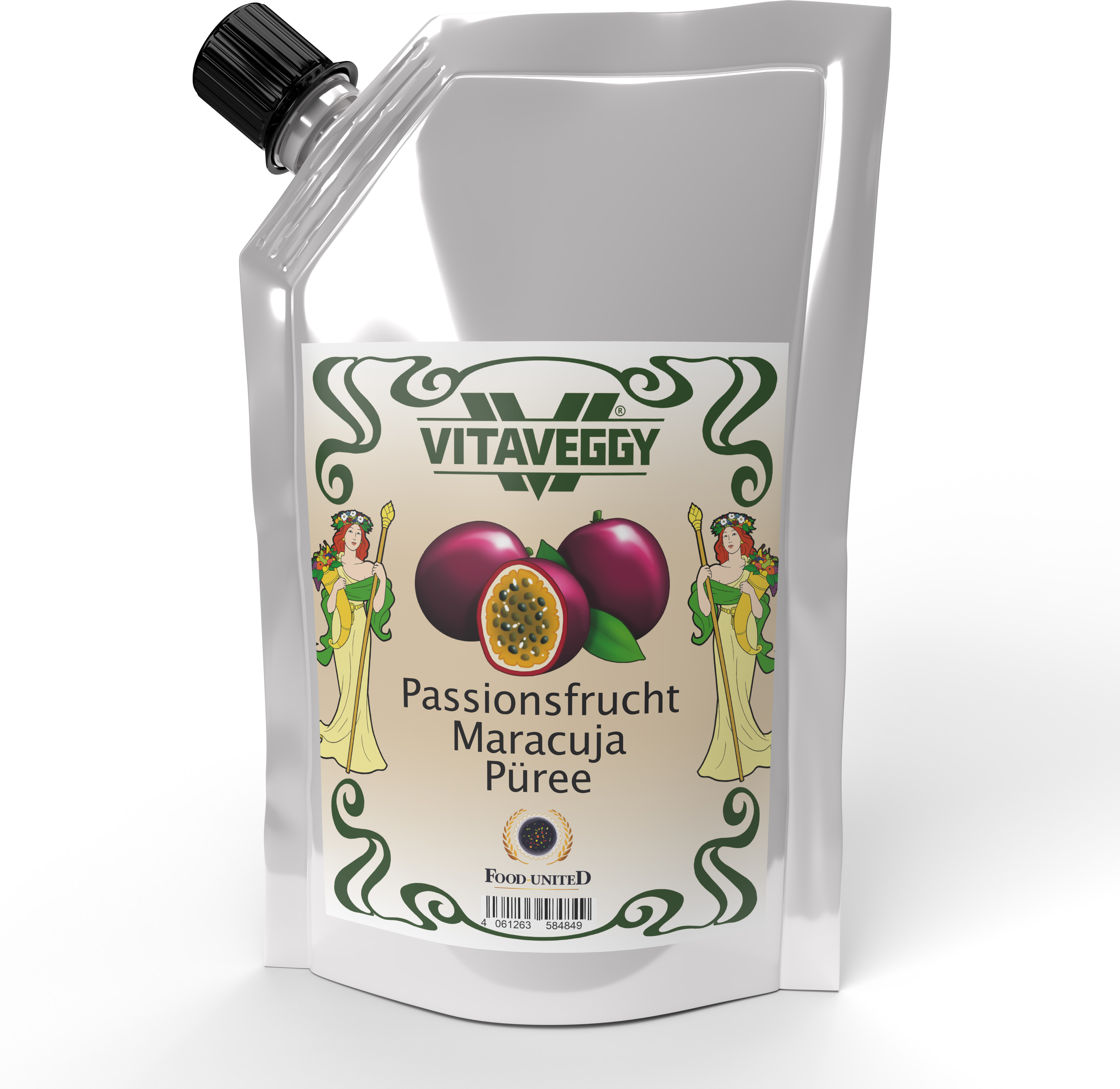 S.Mile GmbH VITAVEGGY PASSIONS-MARACUJA-FRUCHT Früchte-Püree 1kg Grenadille-Granadille-Purpurgranadilla-Granadilla-Püree von Food-United geeignet für Babybrei-Obstbrei Maracuja-Passionsfrucht-Saft-Smoothie-Sorbet-Schorle-Cocktail-Quark GVO-Frei Glutenfrei & 100% natü