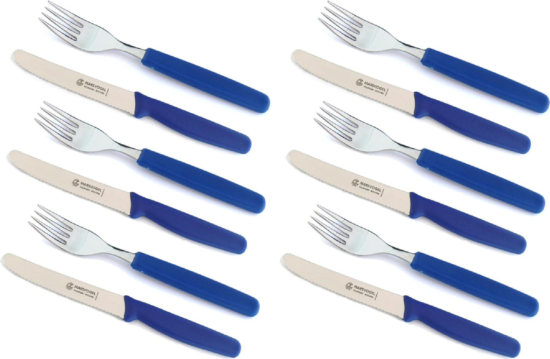 Menübesteck 12 tlg. PP blau Marsvogel Solingen # 13 00 00 bestehend aus 6x Tafelmesser + 6x Gabel