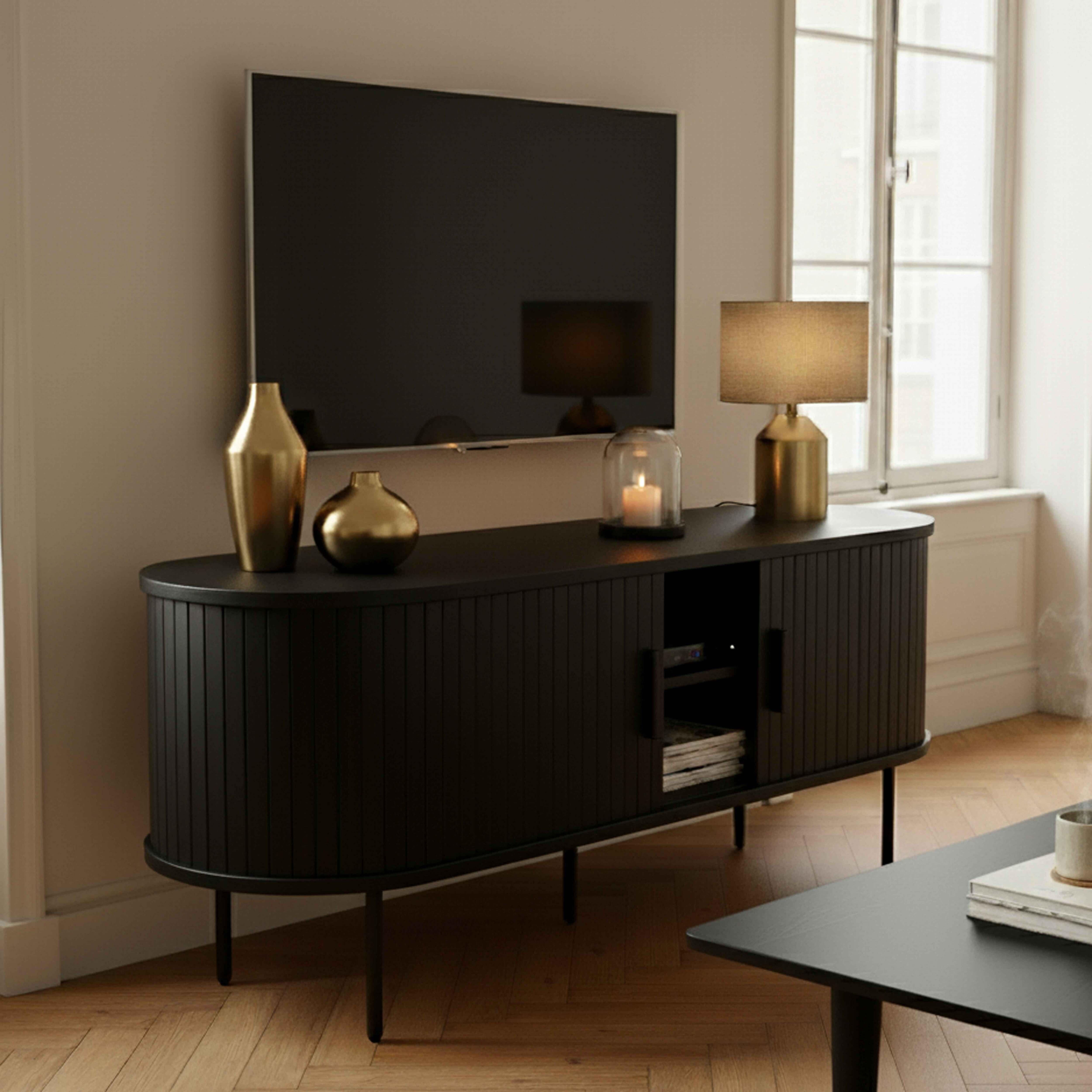 TV-Schrank aus Melamin und Stahl 120 cm schwarz - Oviala Marius 112103