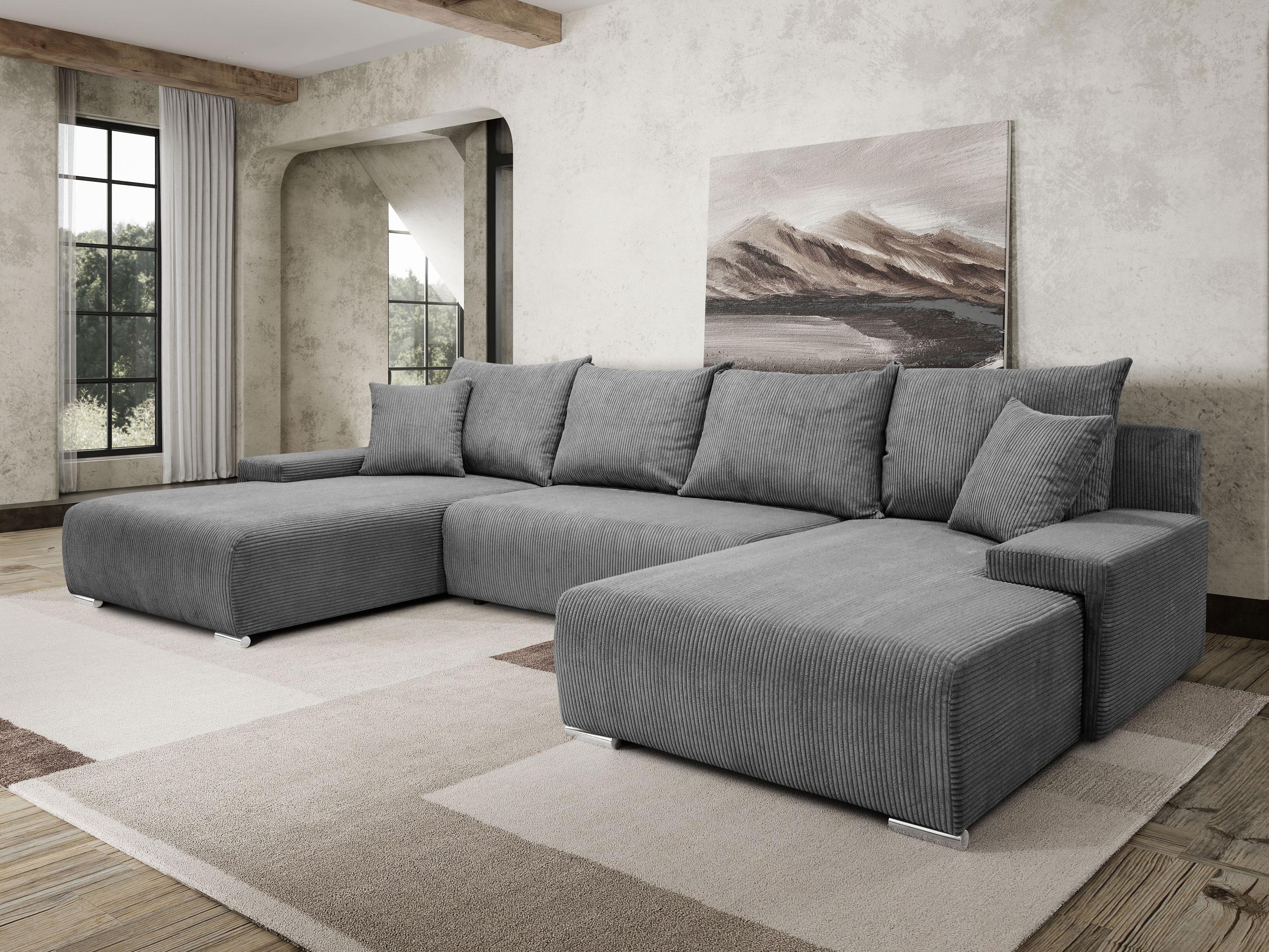 Kaiser Möbel Ecksofa, Sofa U form, Couch U form Livorno U stoff Poso Grau