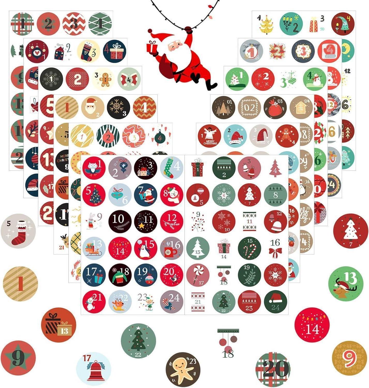 24 adventný kalendár čísla samolepky Vianočné DIY čísla samolepky