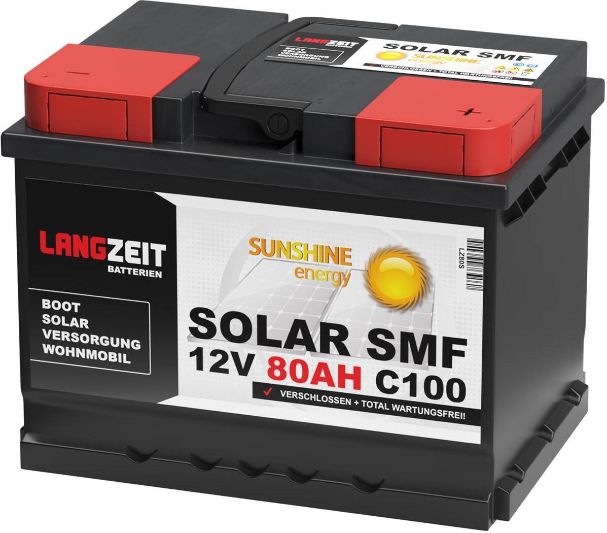 LANGZEIT Batterien Langzeit Solarbatterie SMF 80Ah 12V LZ80S