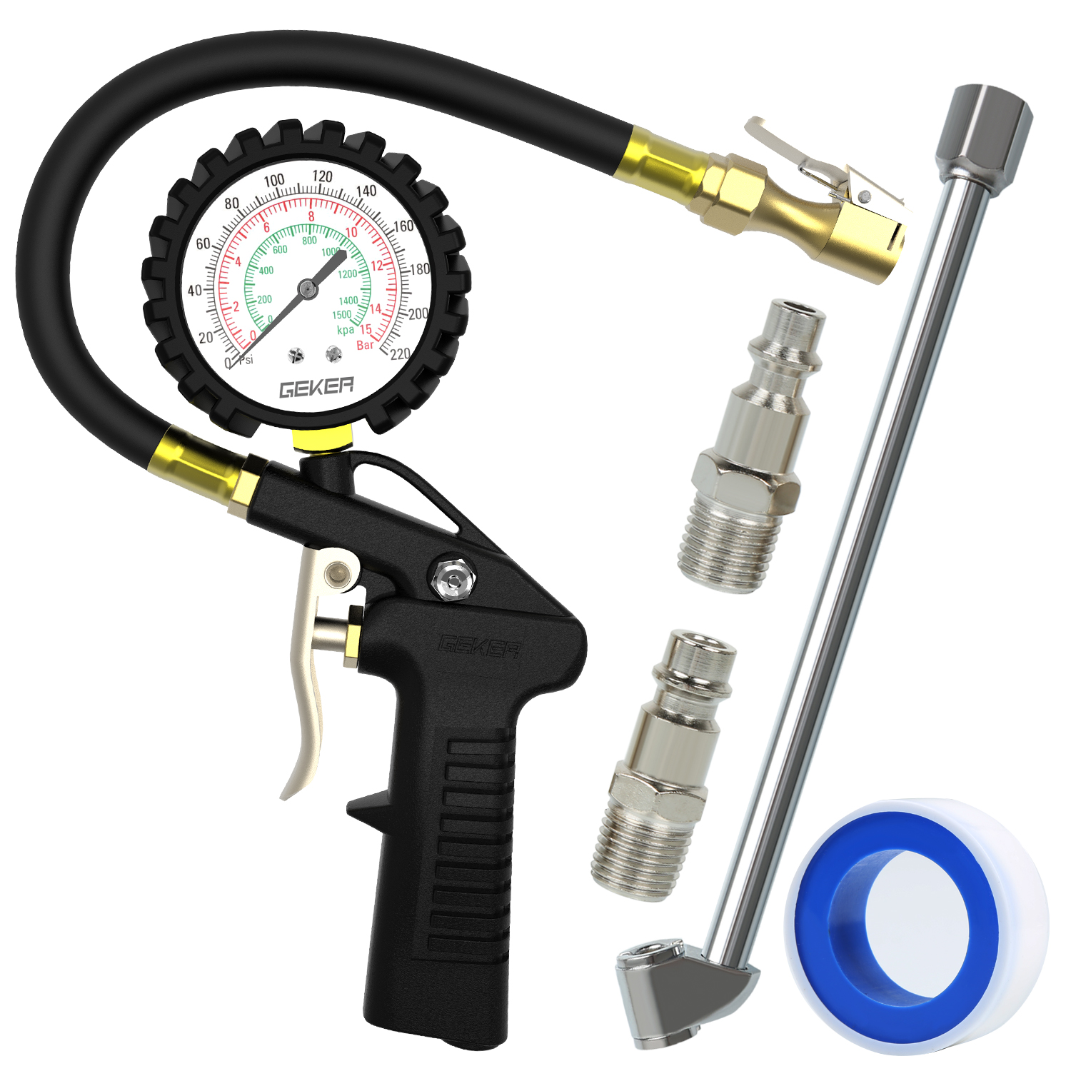 Druckluft Reifenfüller Luftdruckprüfer Druckmessgerät 0-220psi mit Manometer 