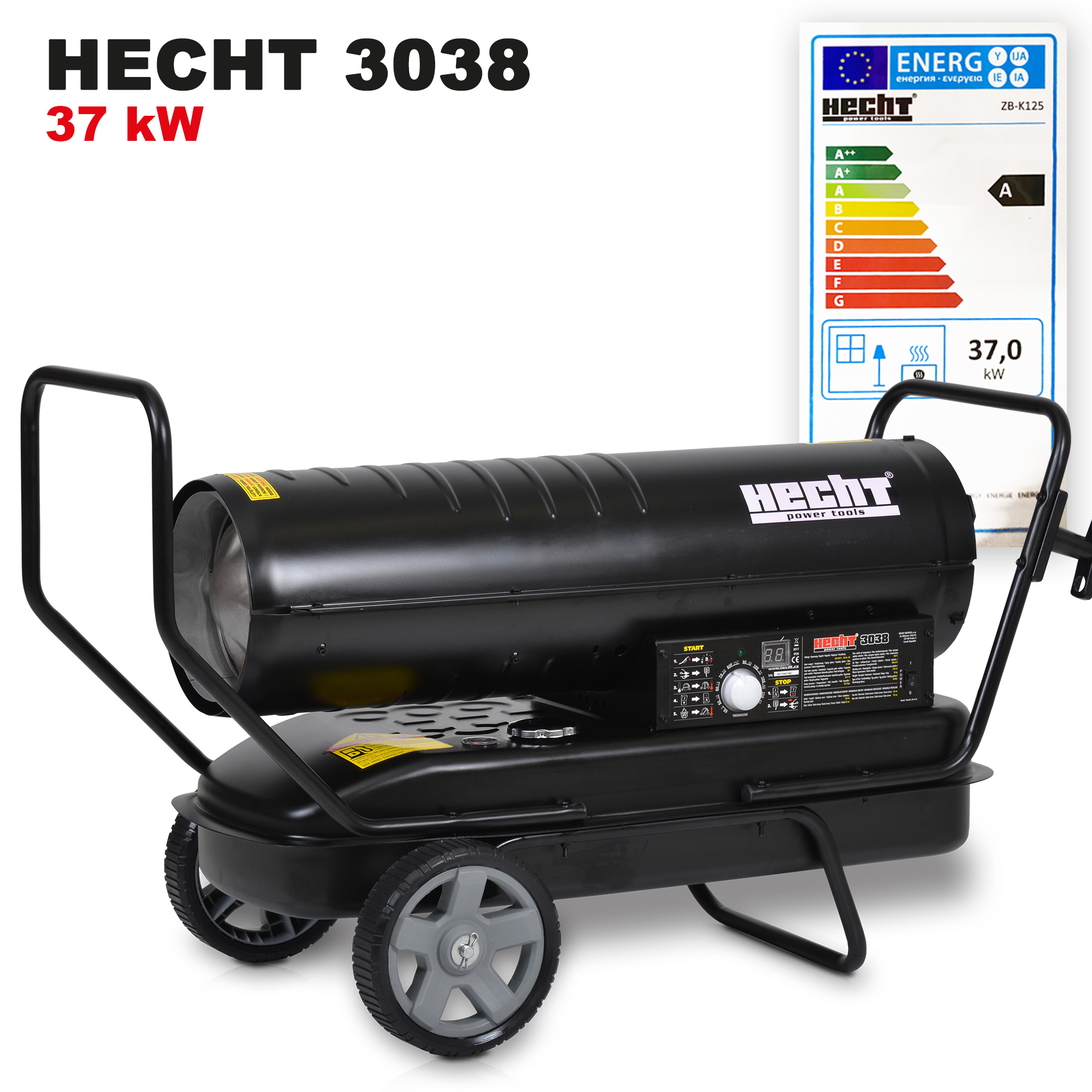 HECHT 3038 Diesel Heizkanone | 37 kW | bis 295 m² | Fahrbares Gestell | 3,6 l Verbrauch HECHT3038
