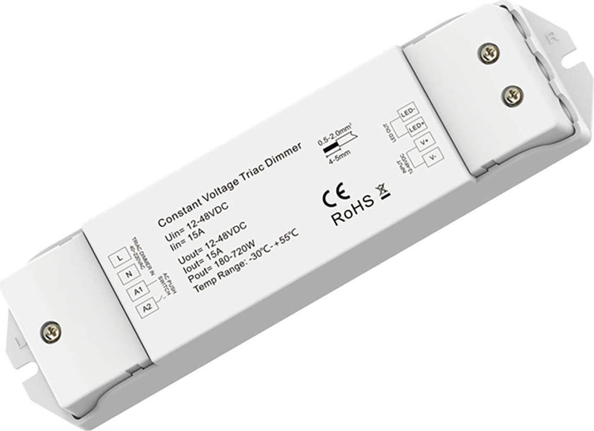 ISOLED Phasenan-/Abschnitt (40-230V)/Push Eingangssignal zu PWM-Dimmer, 1 Kanal, 12-48V DC 15A 114431-ISOLED