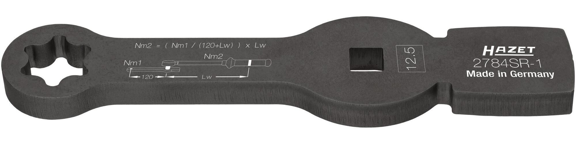 Hazet Schlag-Ringschlssel Sonderprofil mit 2 Schlagflchen 2784SR-1 1/2 Zoll (12,5 mm) Vierkant hohl Rillenprofil Lnge: 220 mm