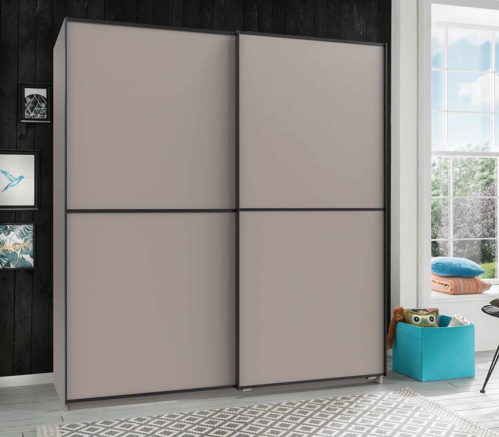 wimex Schwebeteürenschrank Ulm Saharagrau Schwarz 180 cm