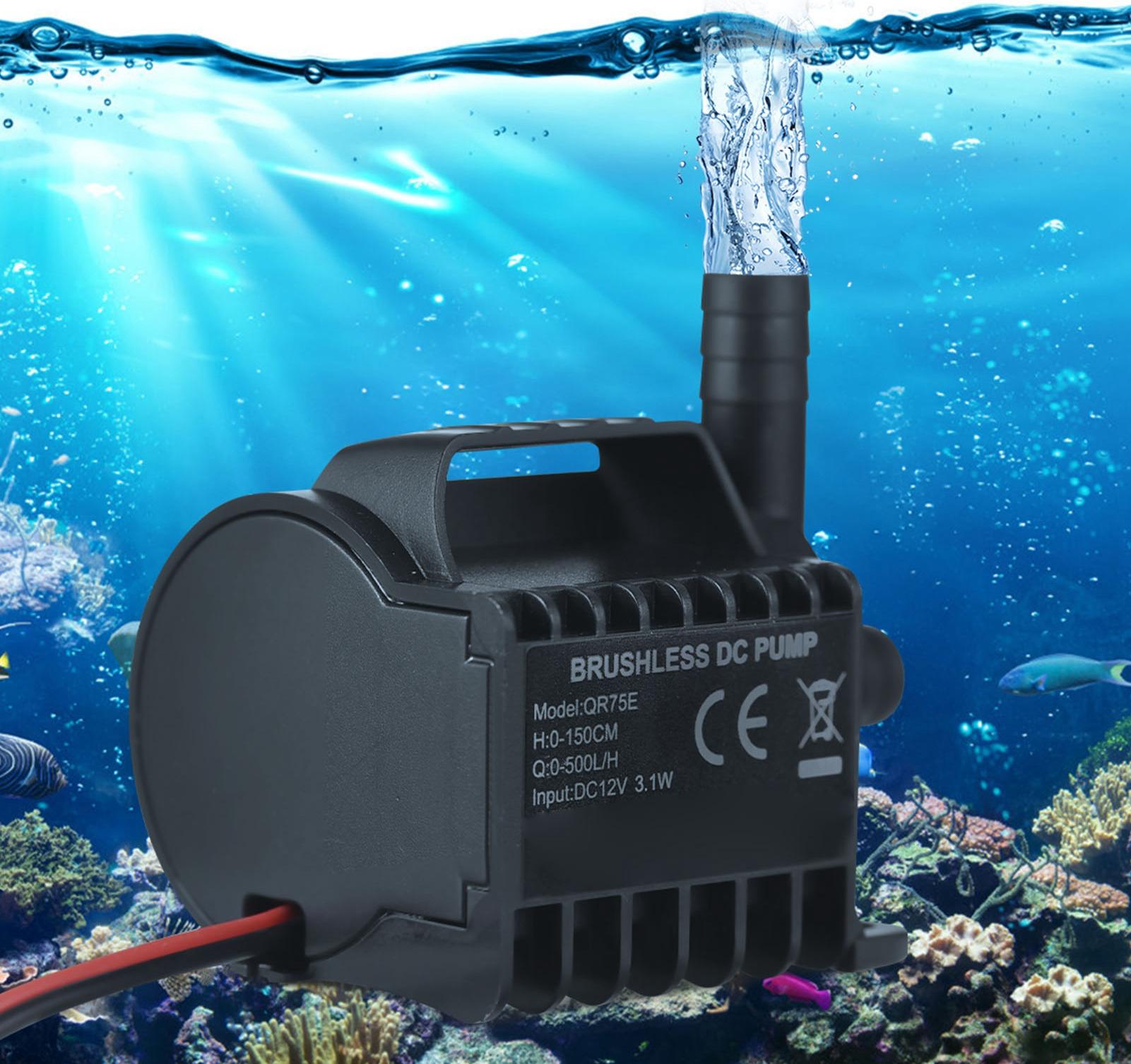 Ponorné 12V vodné čerpadlo Elektrické 500L/H malé fontánové čerpadlo s maximálnym zdvihom 4,9ft, 1,6ft drôtom a prísavkou, prenosné mini čerpadlo pre akvárium, rybník, akvárium, pitie pre domáce zvieratá