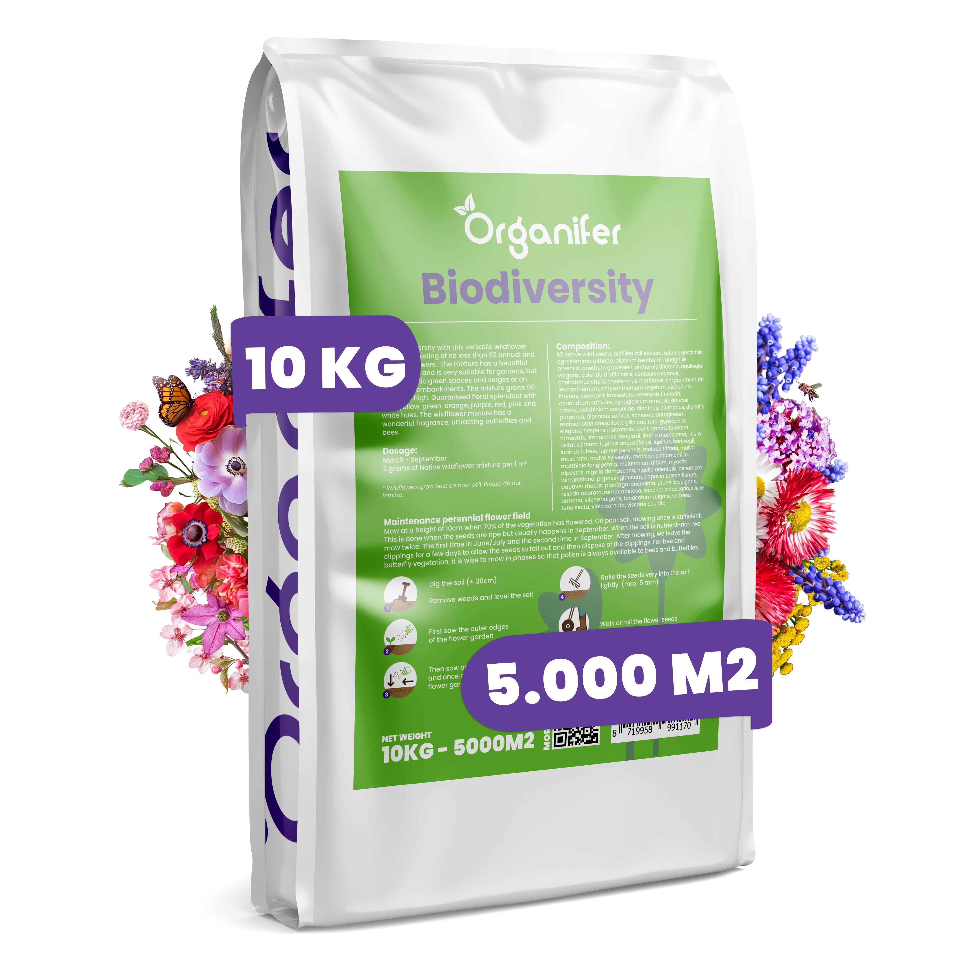Wildblumenmischung - Biodiversität - 62 Arten (10 kg für 5000 m2) - Organifer 214286