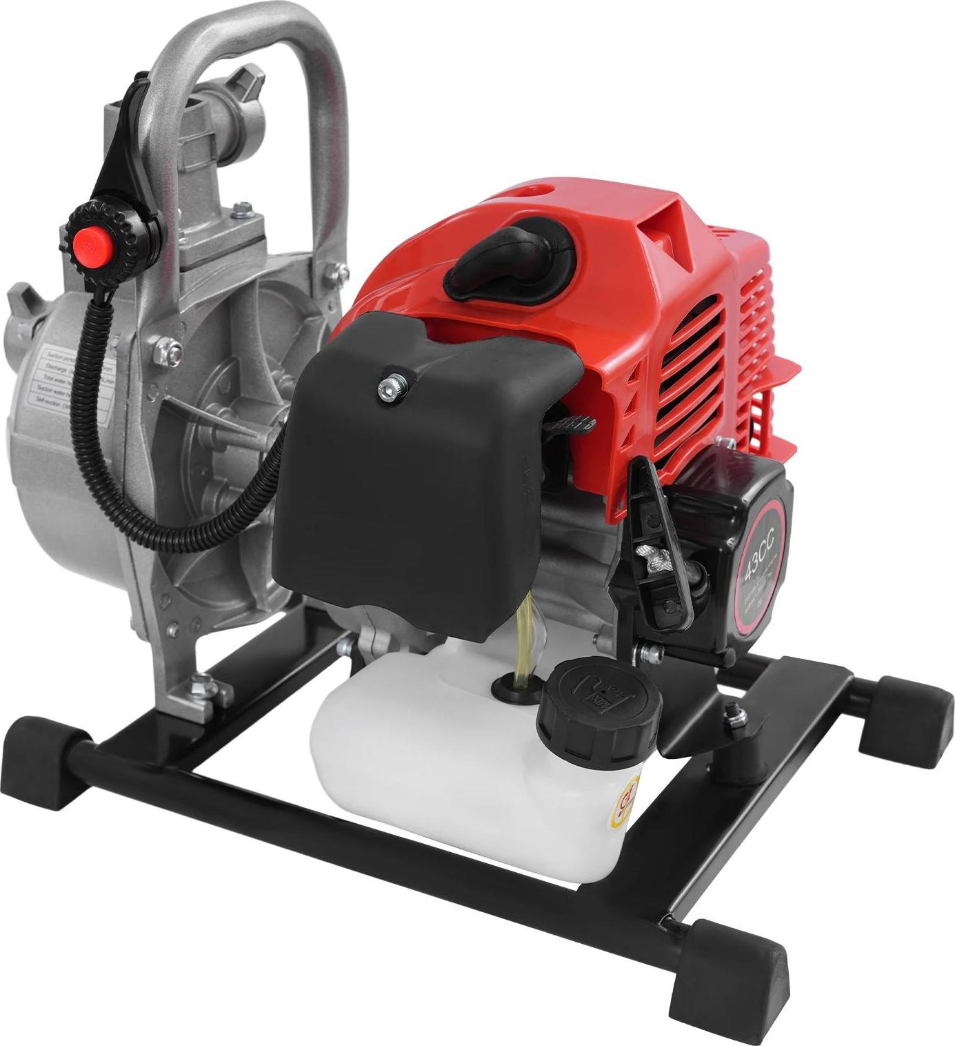 Benzínové vodné čerpadlo - 2-taktné záhradné/zavlažovacie čerpadlo - 1,7 hp 43 cm³ - 10 m³/h - výtlačný výkon 30 m - 25 mm vstup/výstup - 1 l nádrž - EÚ zástrčka