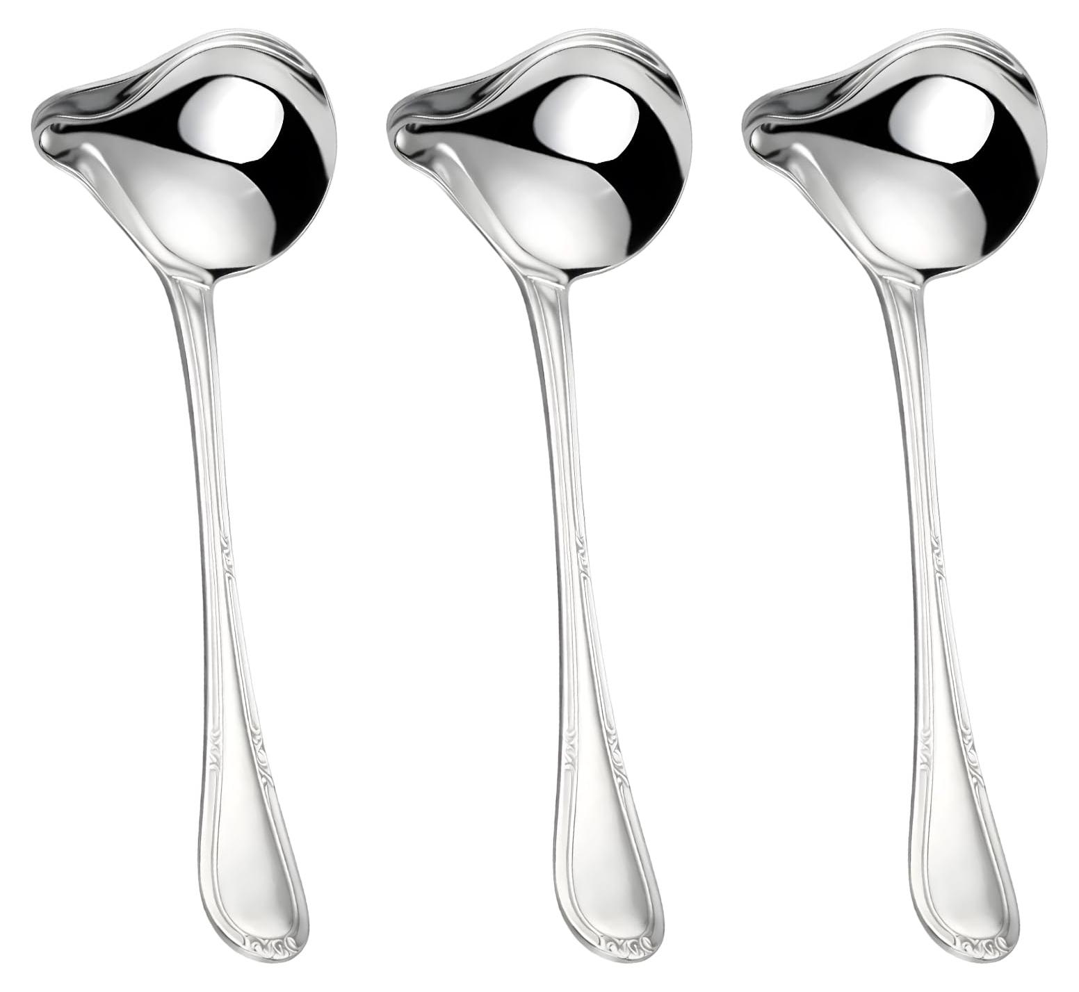 Markenlos Soßenlöffel - 3 Stück 20,5 cm Edelstahl mit Ausgießer - Für Suppen Bratensoßen und Dressings - Silber