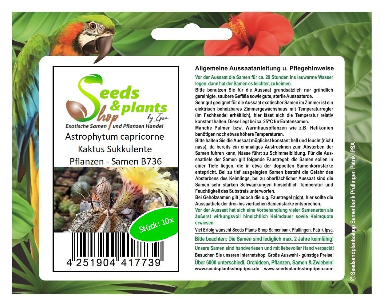 Seeds & Plants Shop by Ipsa 10x Astrophytum capricorne Kaktus Garten Pflanzen - Samen B736