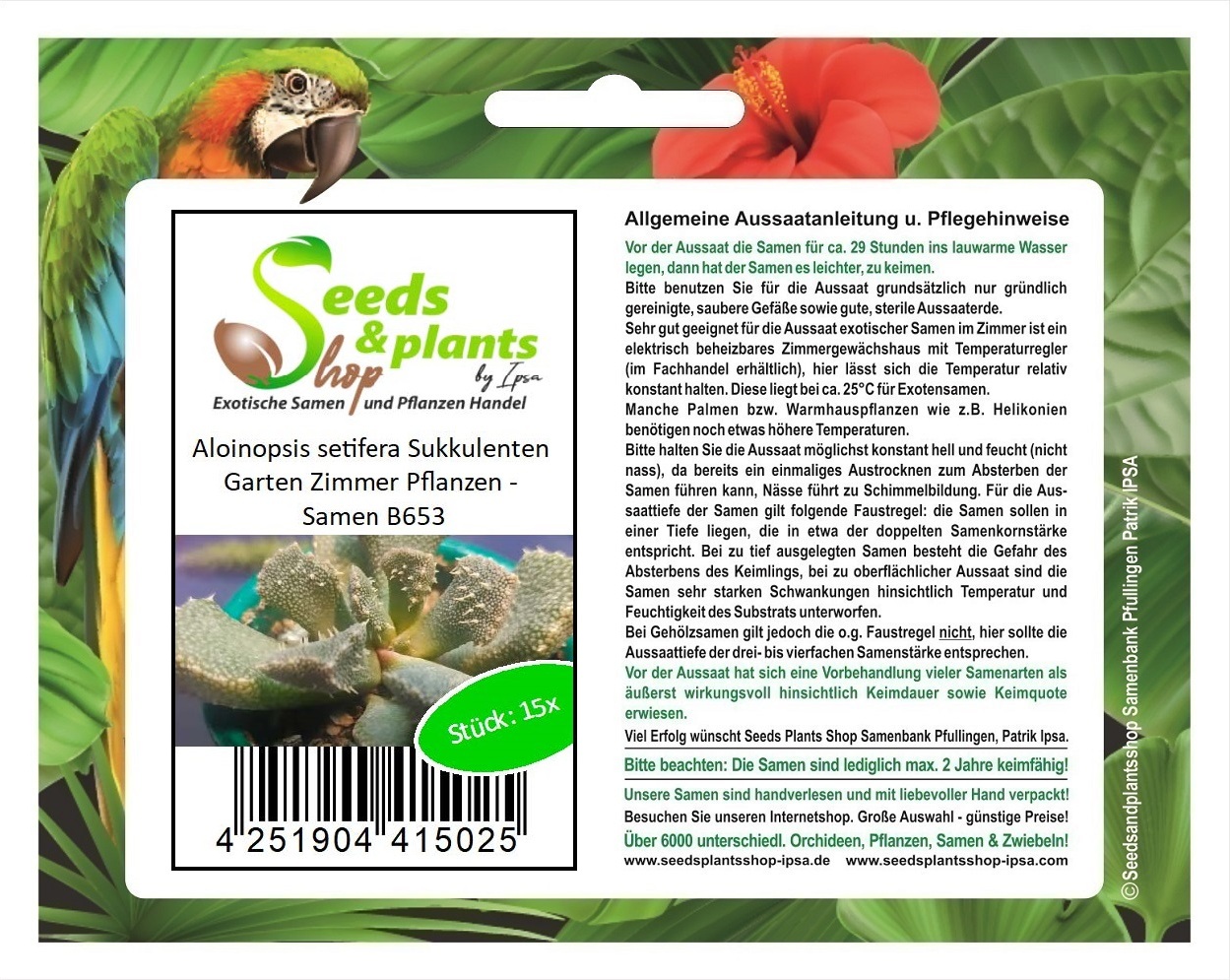 Seeds & Plants Shop by Ipsa 15x Aloinopsis setifera Sukkulenten Garten Zimmer Pflanzen - Samen B653