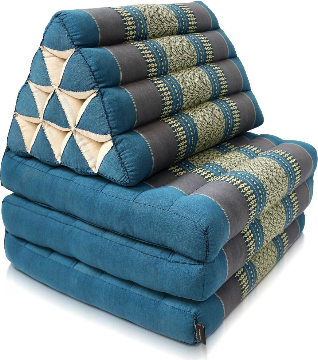 Oriental Galerie Kapok Matratze Klappmatratze Kapokwolle Kapokmatte Matte Faltmatte Klappmatte Liege Liegematte Meditationskissen 1,80 m lang BaumwollePetrol/Grau 10010011