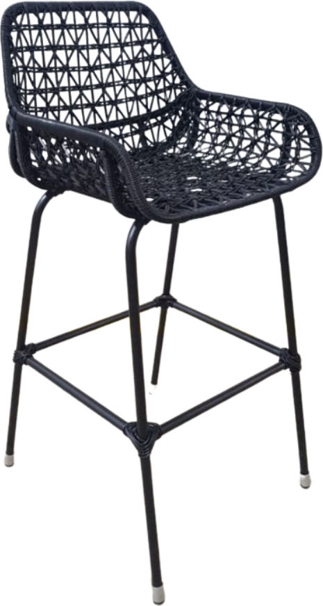 Garten-Barstuhl ZARA 49×52×105 cm - Schwarz Kunststoffbandgeflecht, Armlehnen & Eisengestell