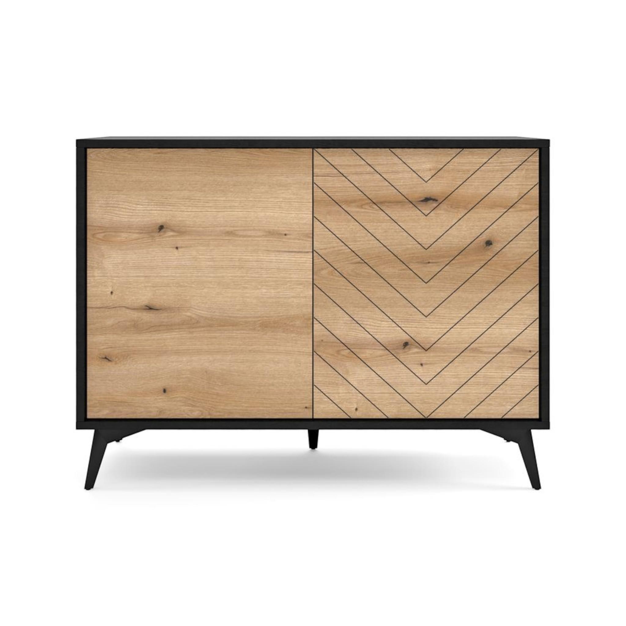 piaski Kommode – Sideboard – K104 – DIAMOND – Eiche Evoke / Schwarz – Modernes Design mit eleganten Fronten KM-0259