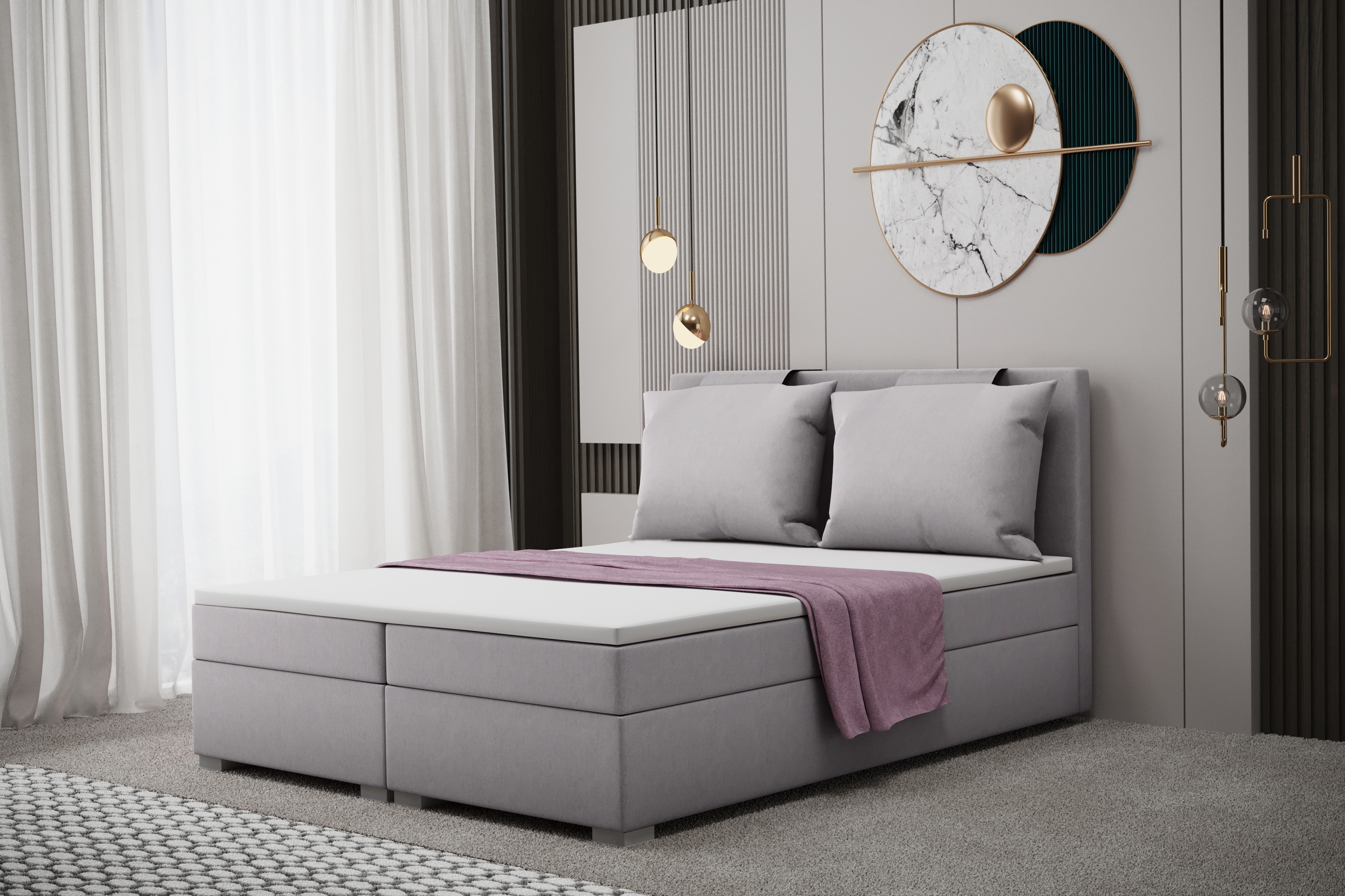 Skriňová posteľ s podnožou a matracom, posteľ do spálne -TERAMO- 180 cm x 200 cm Sivá