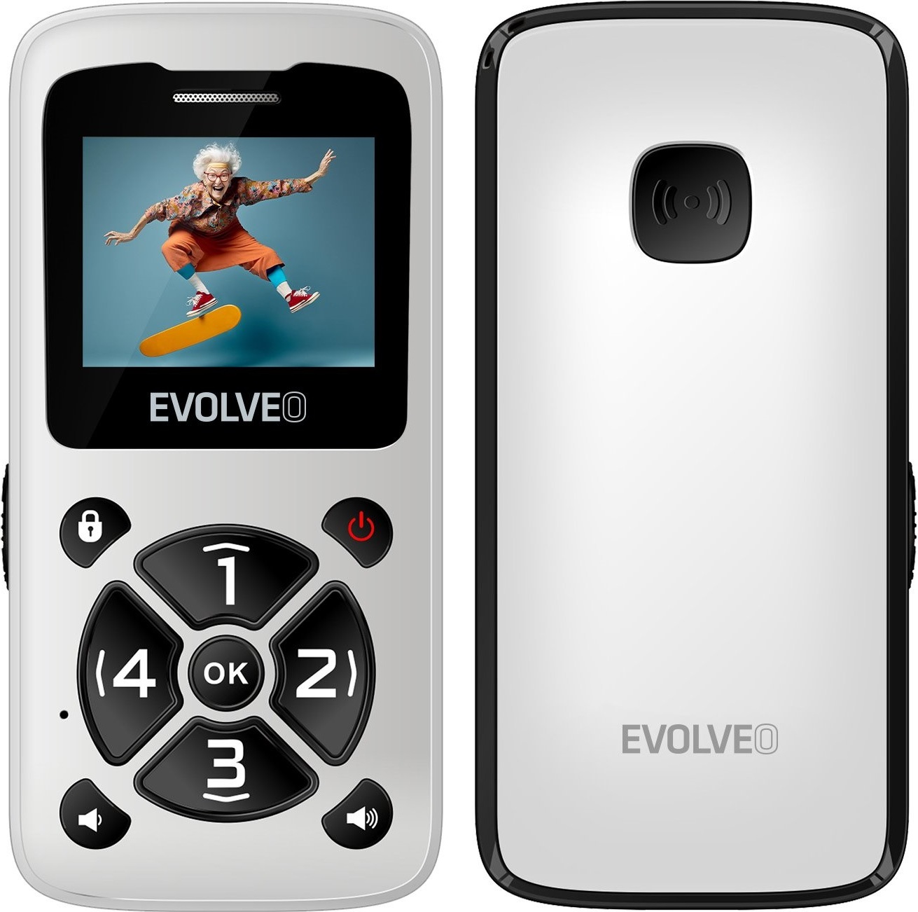 EVOLVEO EasyPhone ID, mobilný telefón pre seniorov, biela