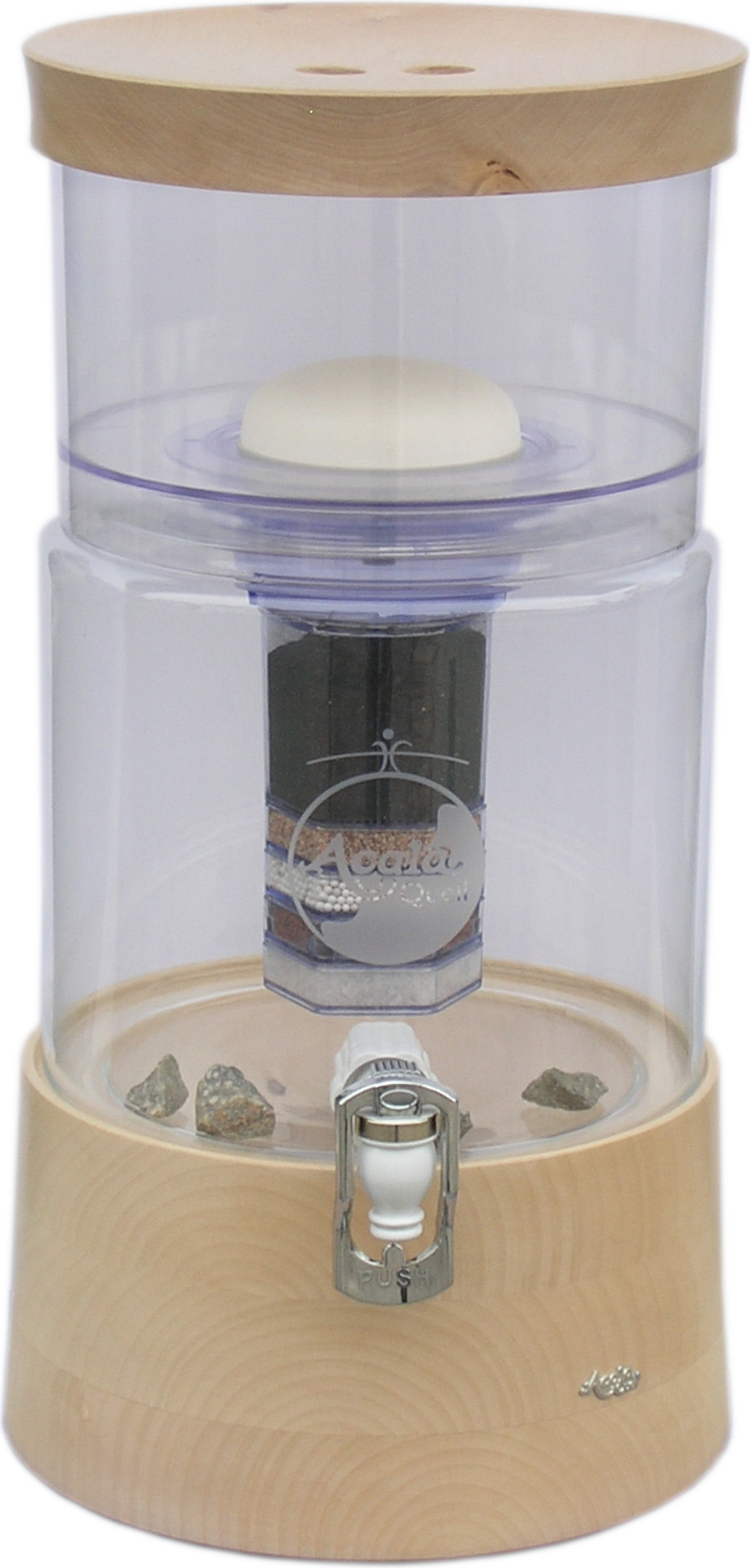 AcalaQuell® Mini Echtholz Ahorn flach mit klarem Kristall Glas