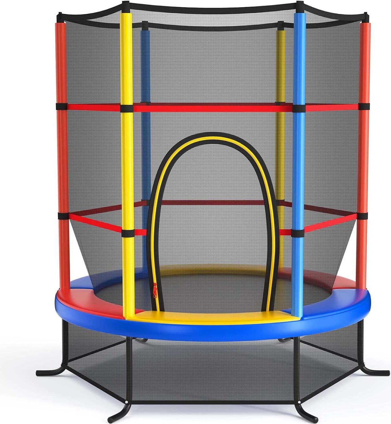 KOMFOTTEU trampolína pre deti od 3 do 6 rokov, trampolína s bezpečnostnou sieťou, trampolína na vonkajšie použitie, na záhradu, so zipsom, nosnosť 135 kg, 165 x 165 x 161 cm