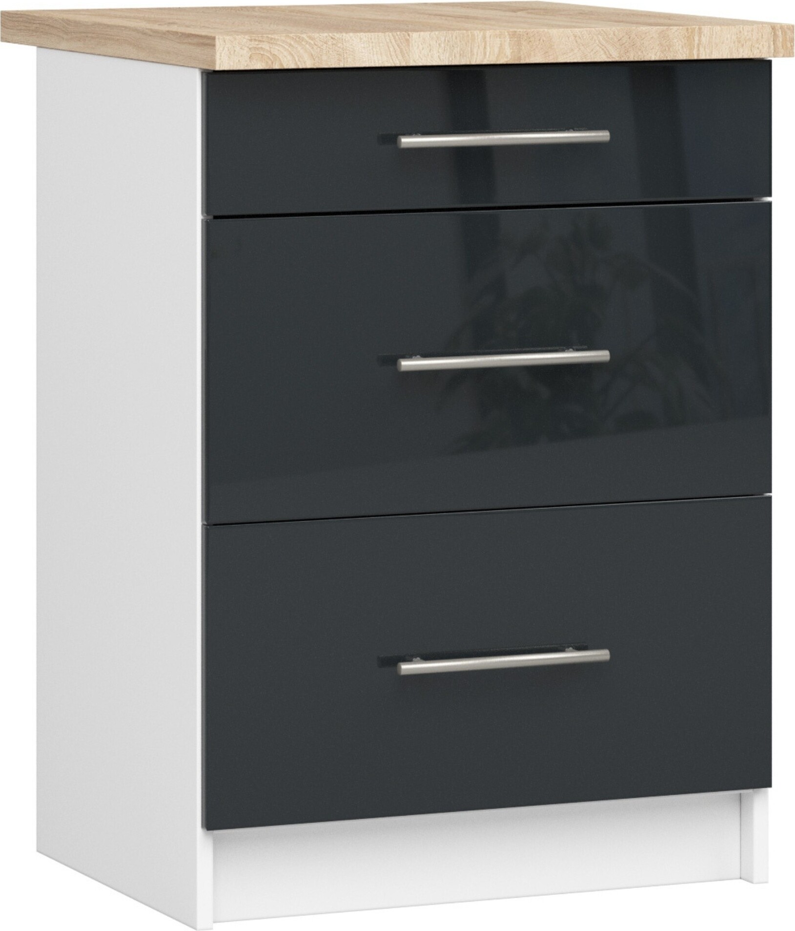 Küchenschrank AKORD OLIWIA S60 Weiß 60 cm Front Graphit Glanz B60 x H85 x T46 cm KS0POLIBIAGRAFPOL3S007