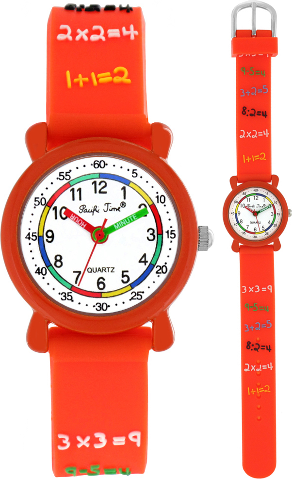 Pacific Time Kinder Armbanduhr Jungen Mädchen Lernuhr Zahlen 1x1 Einschulung orange 20693