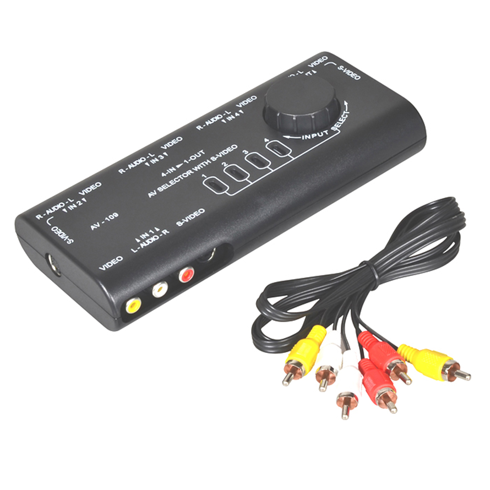 3-Fach Audio/Video Umschalter Verteiler AV Adapter Cinch Switch Box mit Kabel 
