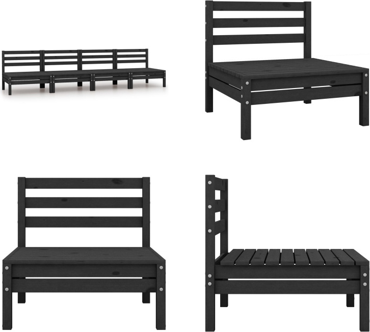 vidaXL Záhradná pohovka 4 ks čierna z masívneho borovicového dreva - Stredová pohovka - Stredová pohovka - Stredová pohovka z dreva - Stredová pohovka z dreva