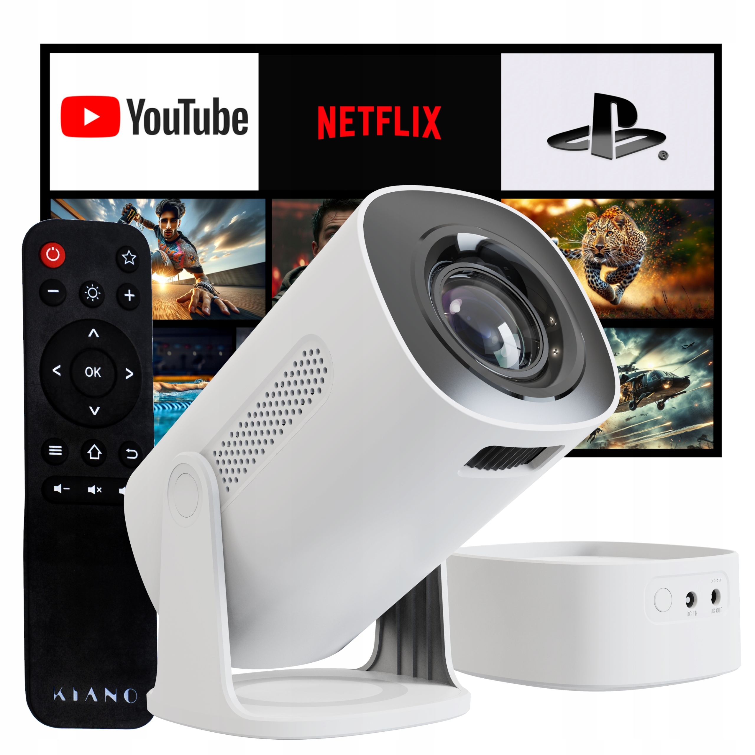 Kiano Vision - Prenosný projektor | 1280 x 720 HD | Smart TV | Android 11 | Externá batéria |