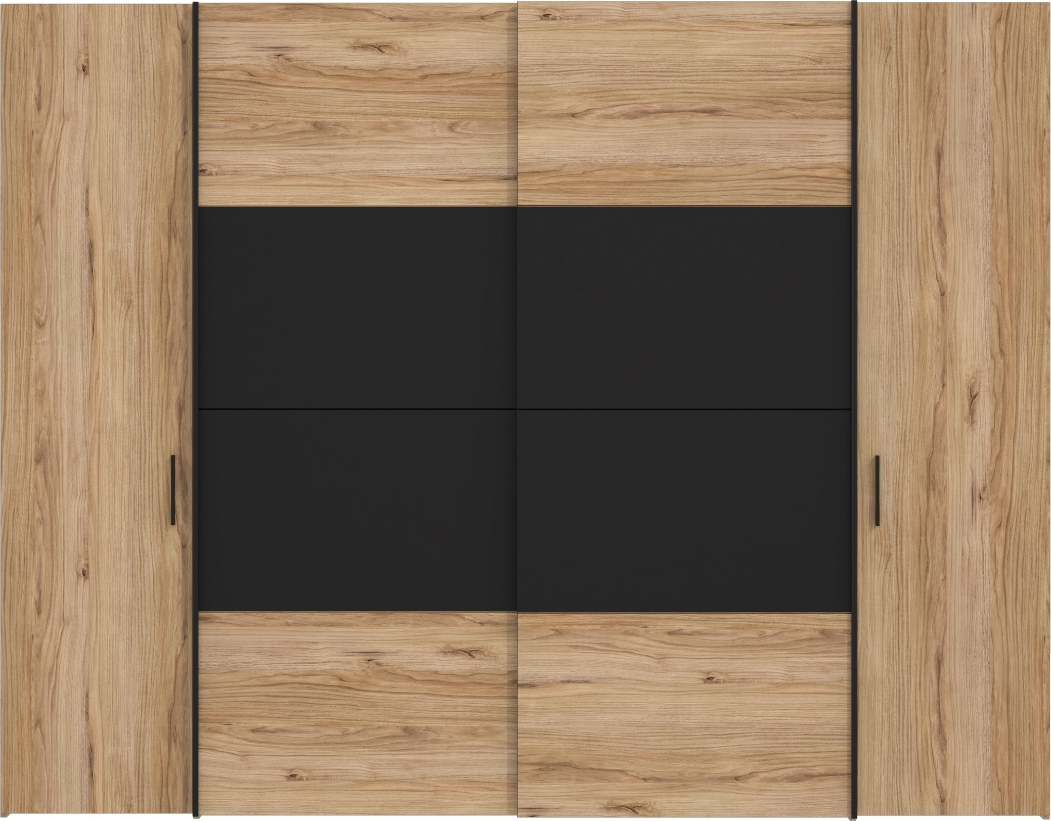 freiraum Dreh-/Schwebetürenschrank >DALATE< 4 Türen, in Catania Eiche / Schwarz - 270,3x210x61,2cm (BxHxT) 571435