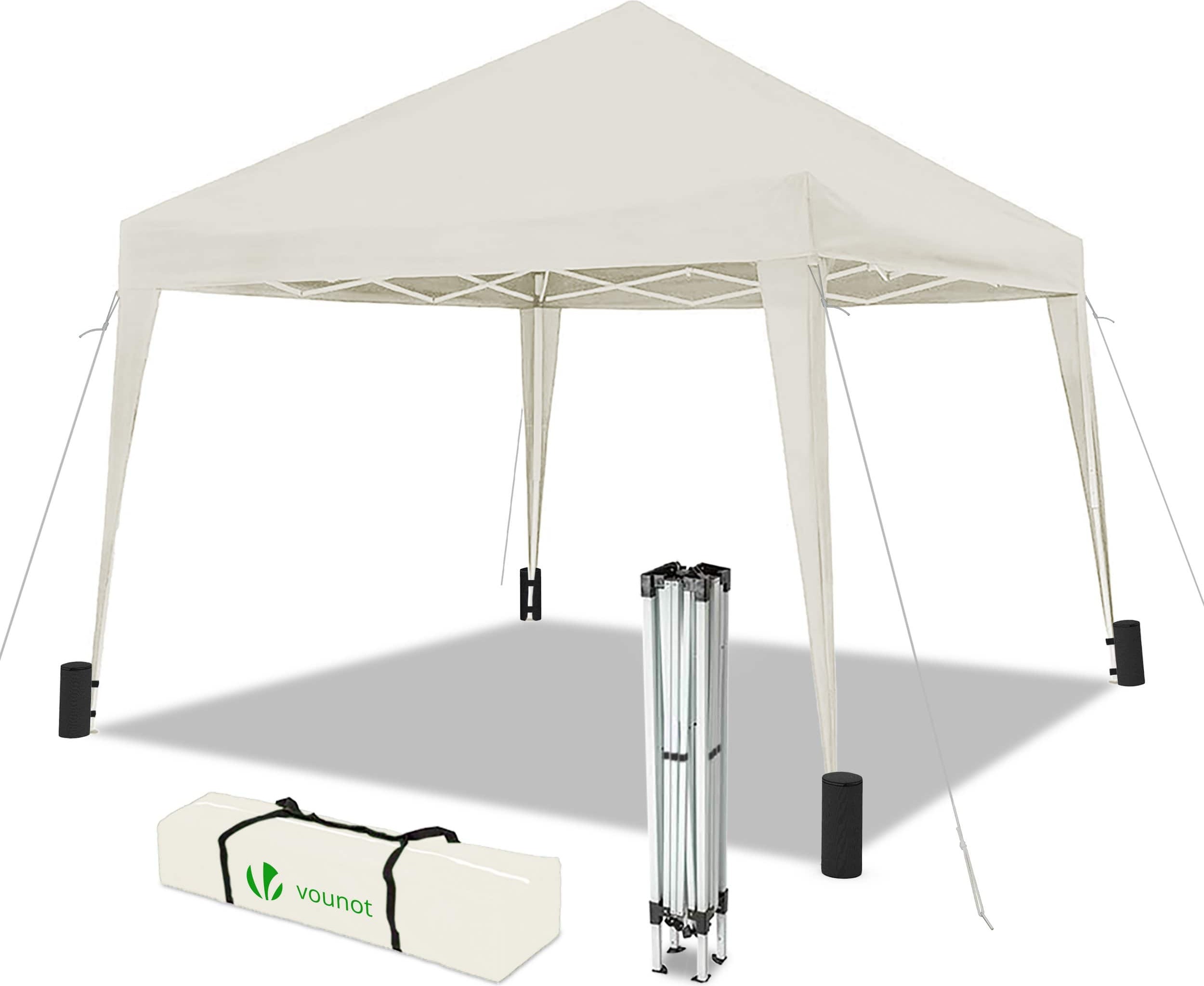 VOUNOT Faltpavillon 3x3m - Cremeweiß VOUNOT Folding Garden Gazebo 3x3 M Markt Pop up Zelt mit 4