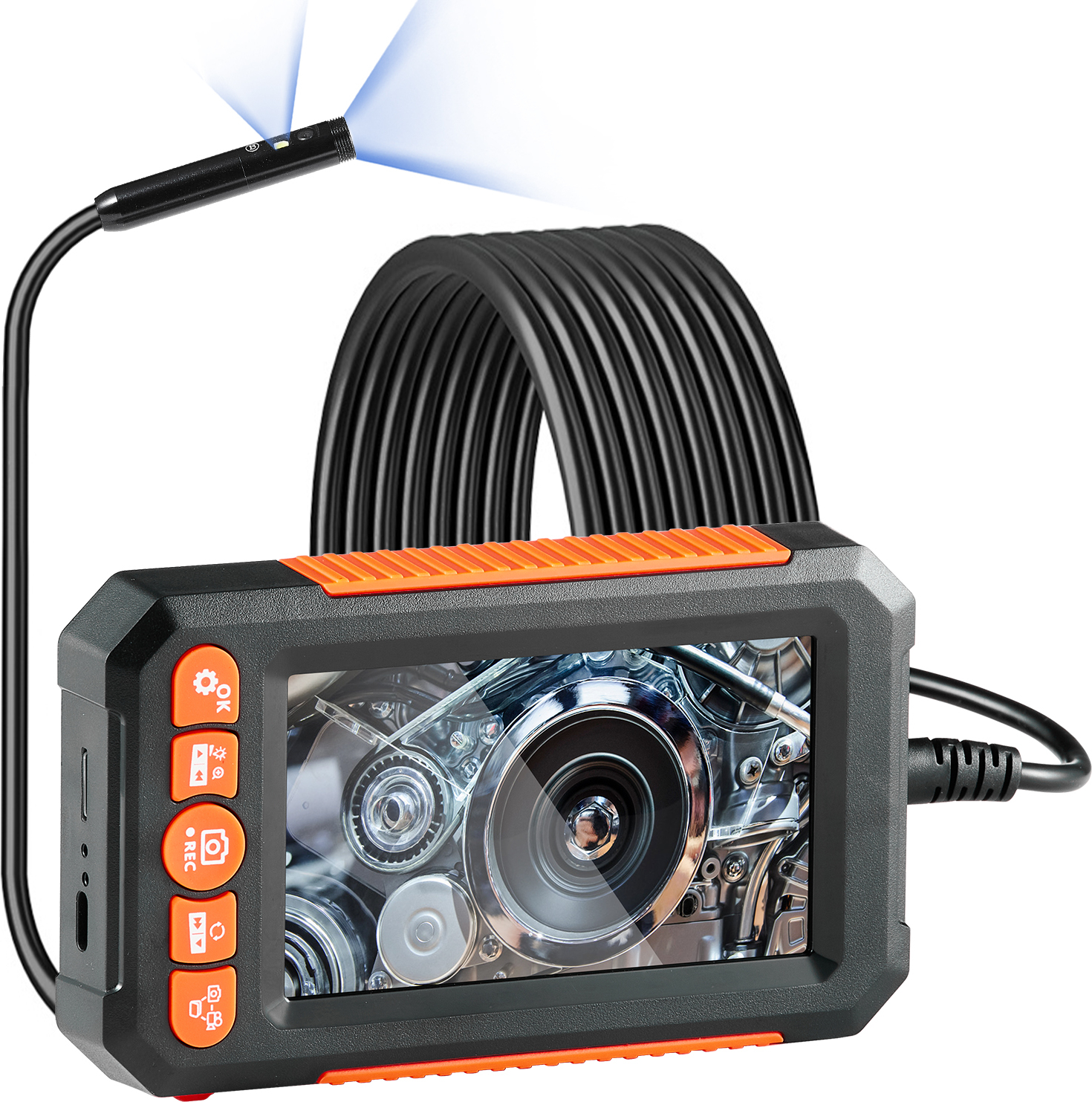 SucceBuy endoskopická kamera so svetlom, duálny objektív 4,3" 1080P endoskop, vodotesný IP67, 16,4 m kábel, 32 GB karta, 8+1 LED svetlá, 4x zoom pre kontroly automobilov a inštalatérske práce