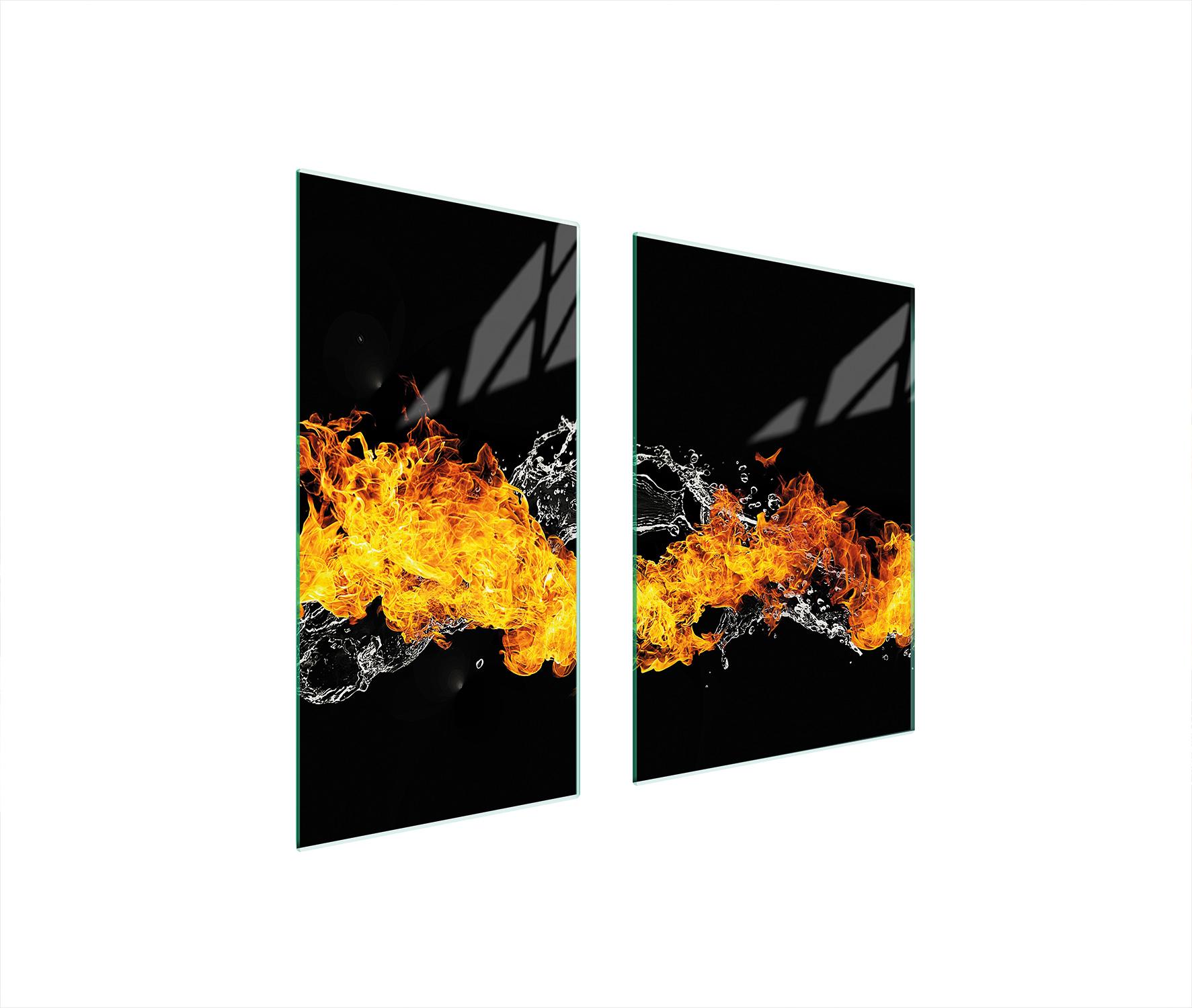 TMK ArtDeko Herdabdeckplatten 2 teilig 75x52 Ceranfeld Abdeckung Glas Schneidebrett Feuer Wasser