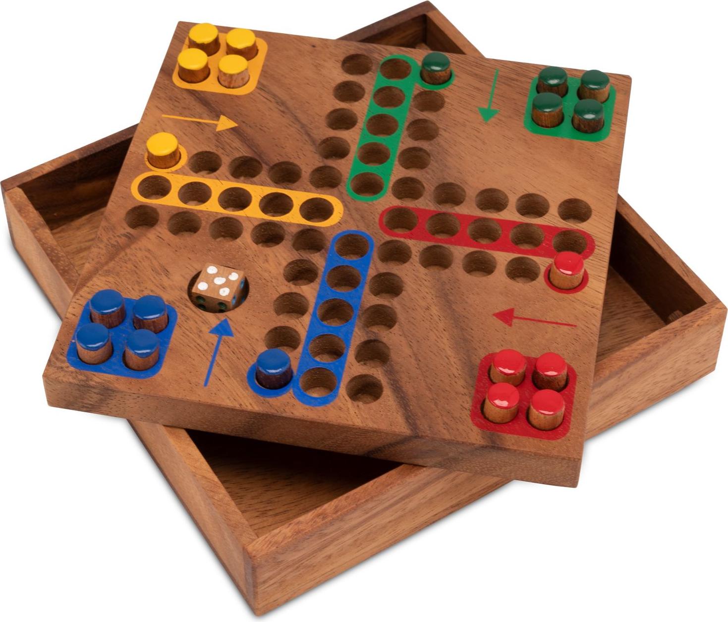 Logoplay Holzspiele Ludo Gr. M für 2 bis 6 Spieler - Spielfeld 17 x 17 cm - Würfelspiel aus Holz 3474
