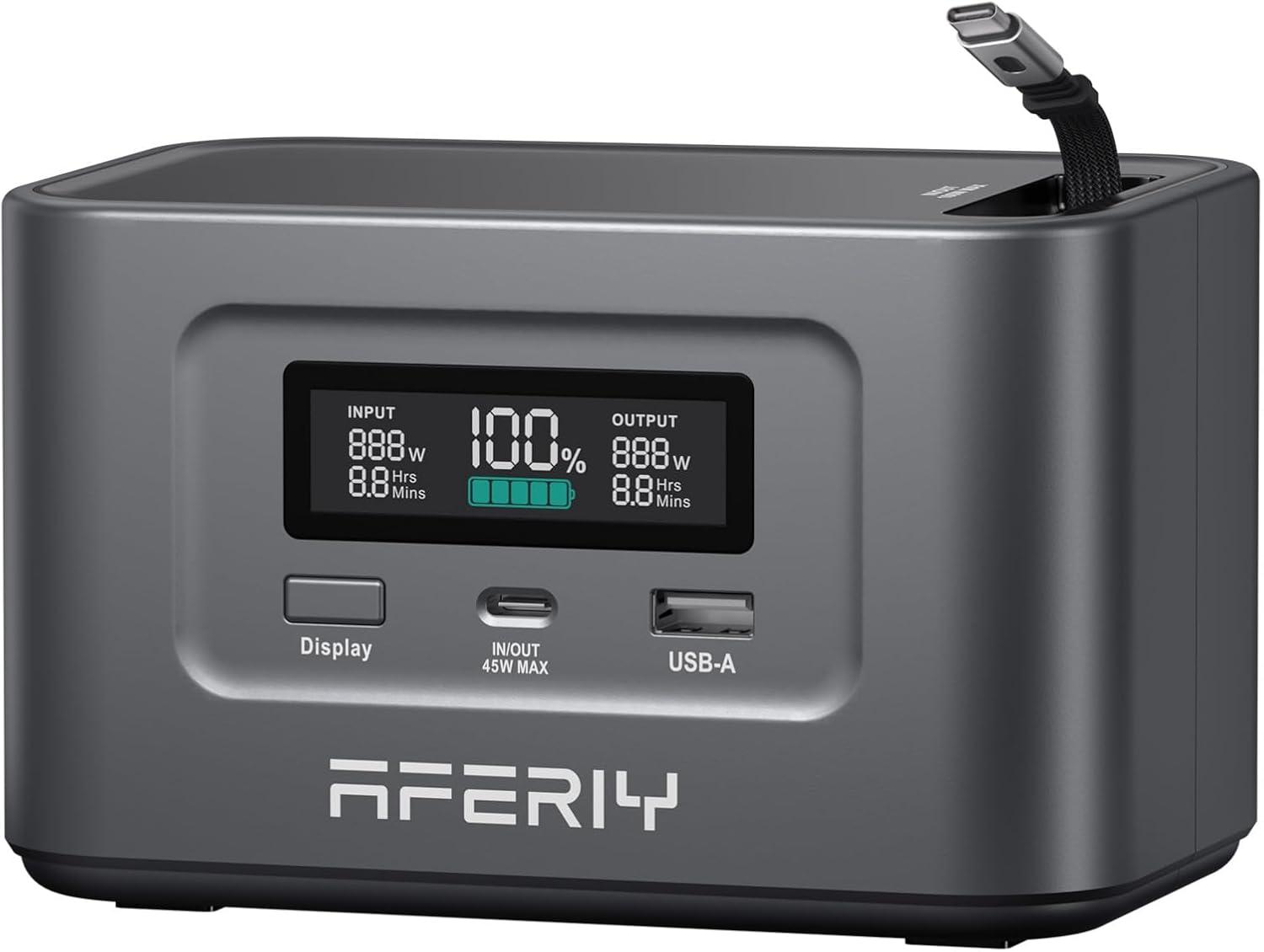 AFERIY Nano100 Powerstation 100W 99,2Wh LiFePO4, 31000mAh, PD3.0 Schnellladung, Solarladung bis 100W