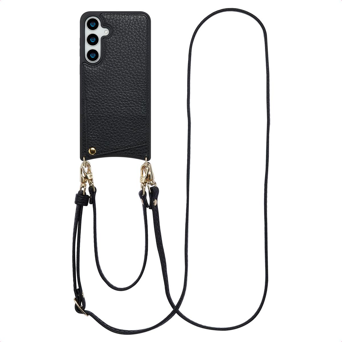 Puzdro na telefón Selencia Nova s káblom a držiakom na karty pre Samsung Galaxy S24 Plus / S25 Plus - čierne