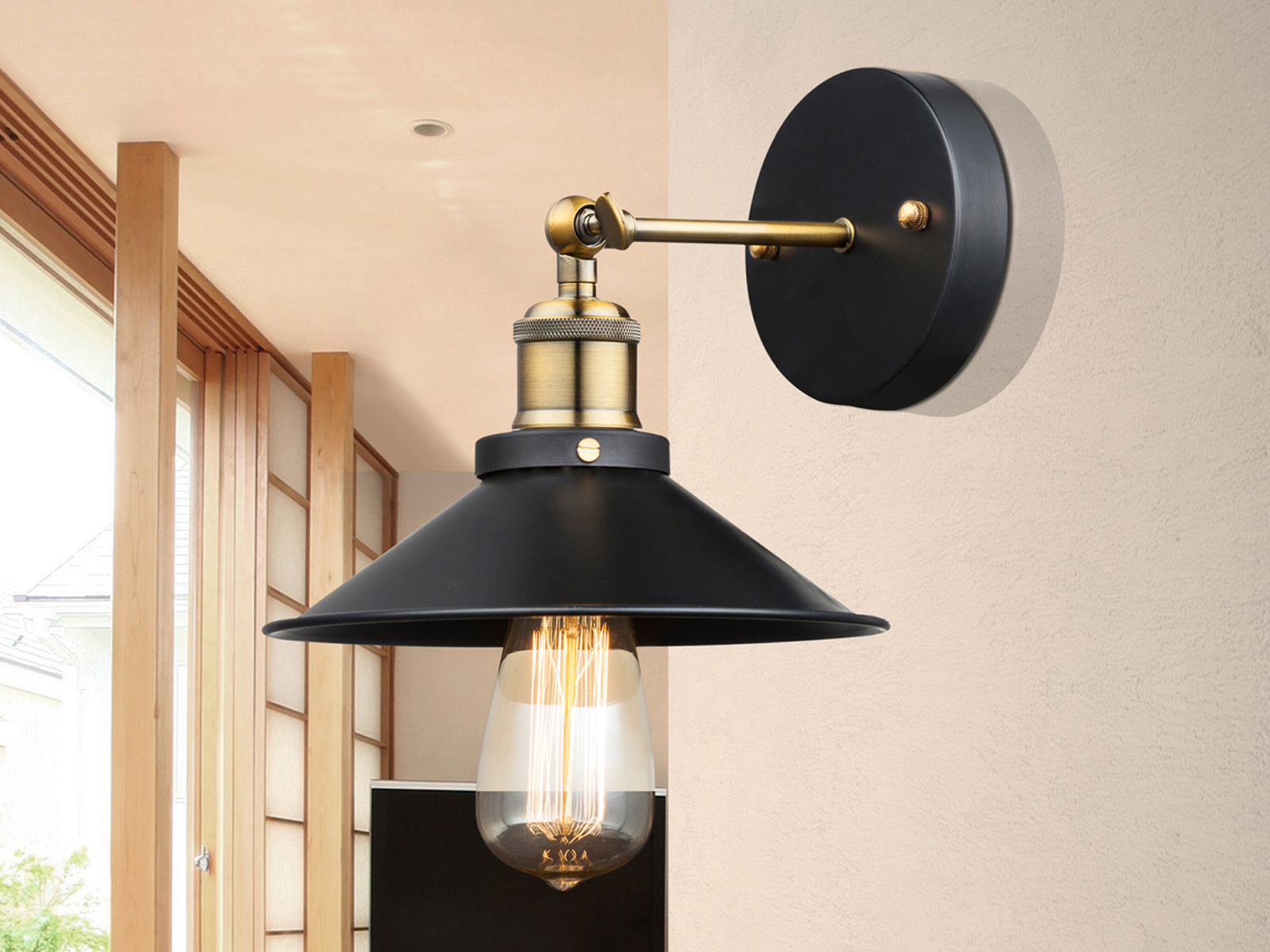Meine Wunschleuchte Schwenkbare LED Wandlampe Wandleuchte für Treppenhaus, Metall Lampenschirm Ø22cm 15LM53W