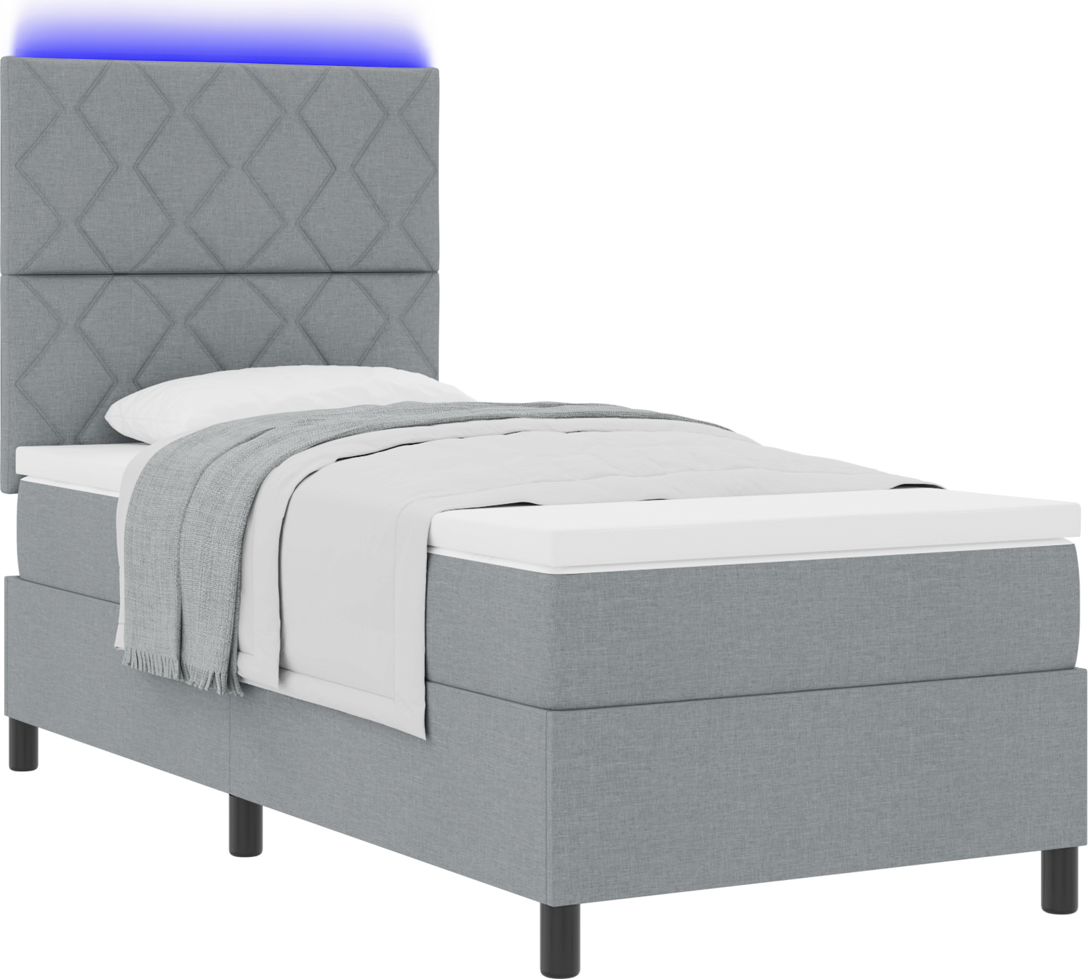 vidaXL Möbel Bettrahmen, Boxspringbett mit Matratze & LED Licht Grau 100x200 cm Stoff - Klassische Betten Neu29665 CL0000390657-VDCL-250605-NEWCL-1759