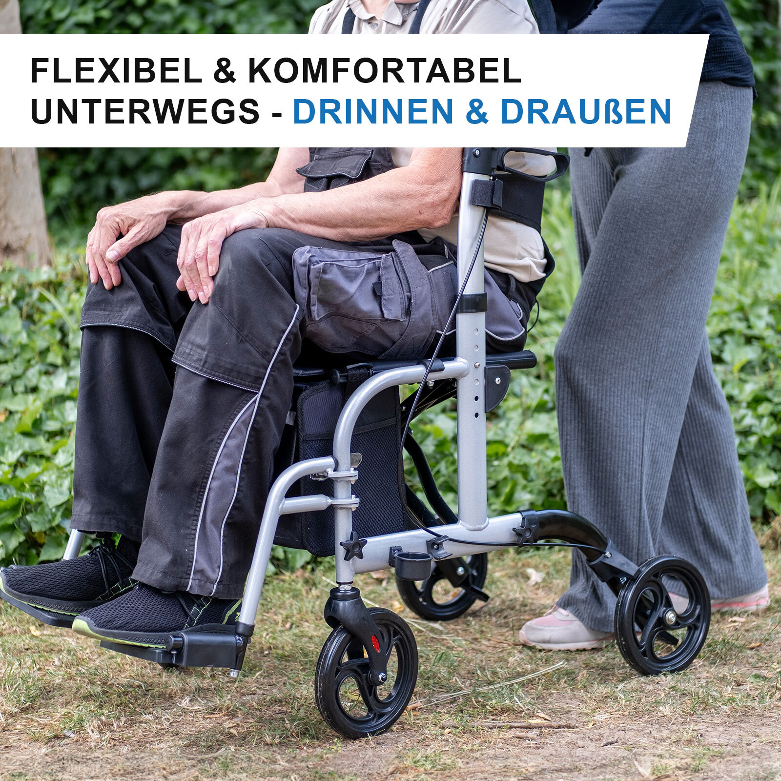 Antar Aluminium Hybrid Rollator Rollstuhl 2 in 1 Transportstuhl Reiserollator