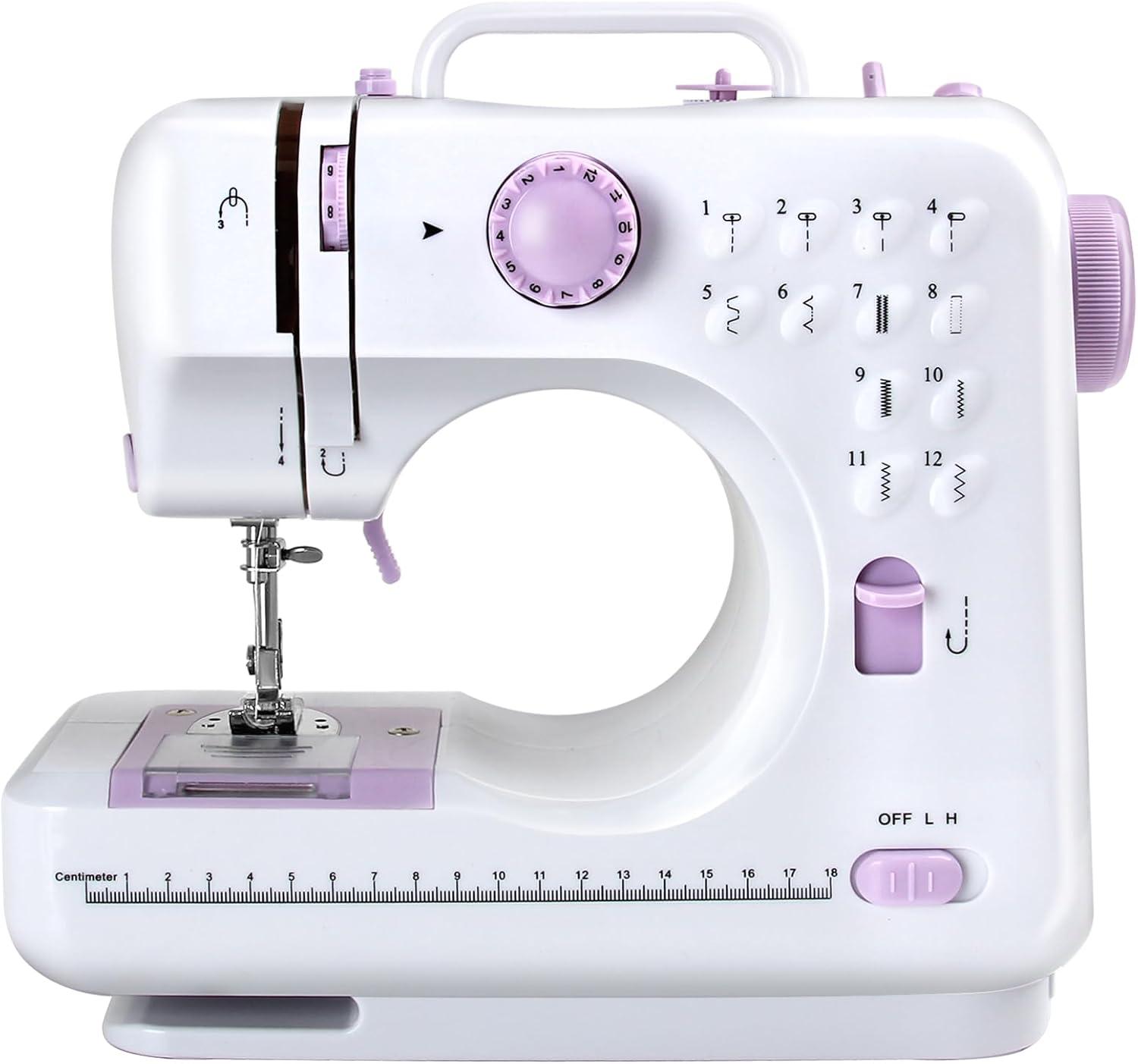 bedee Nähmaschine, Tragbare Handnähmaschine, 12-Stiche-Nähmaschine mit LED-Licht, Mini Nähmaschine, Kinder Nähmaschine, Lila