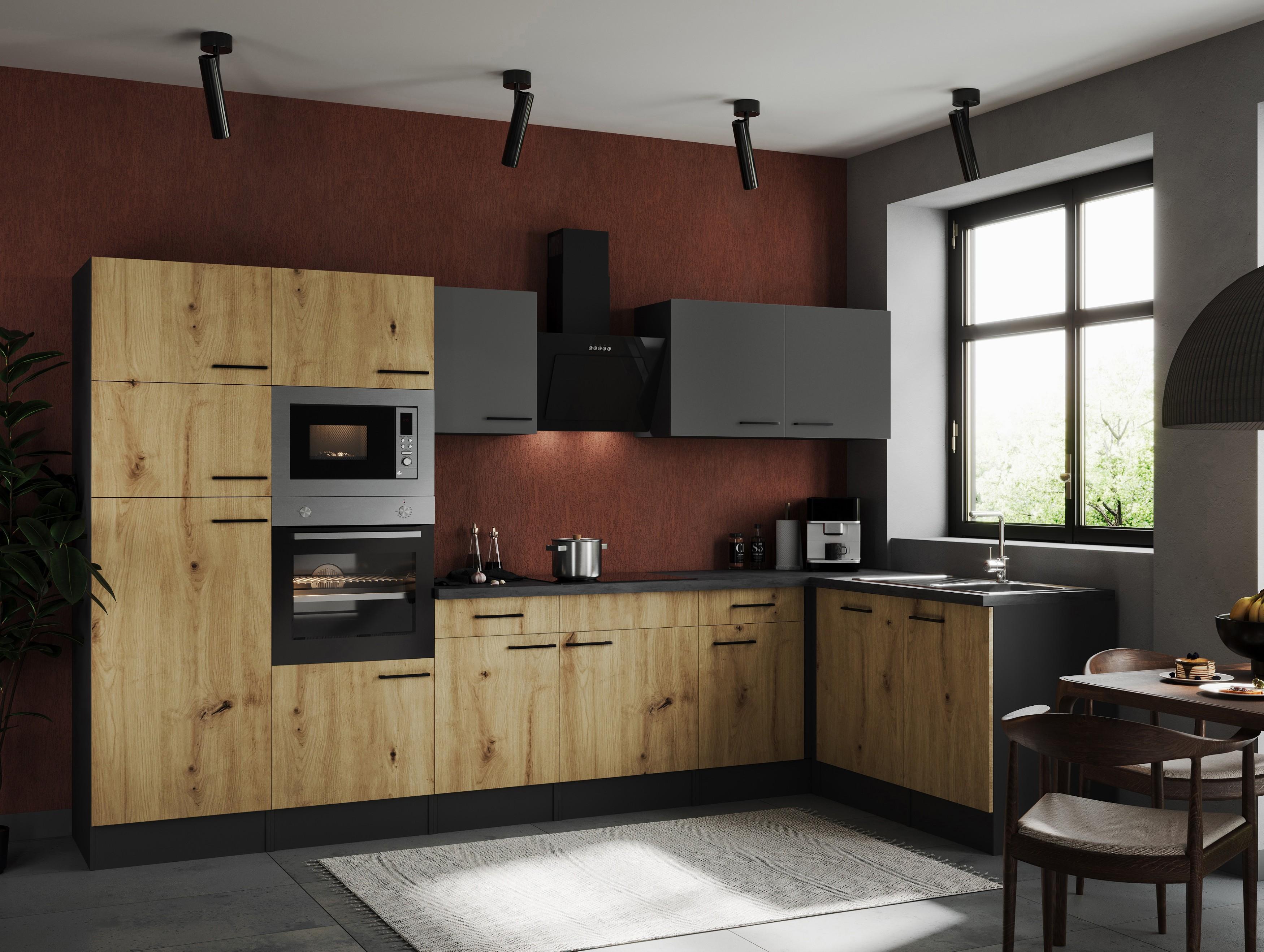 Küche Küchenzeile Winkelküche Grau Matt Artisan Eiche Oliver 340x172 cm Respekta KBL340GRGAGKE