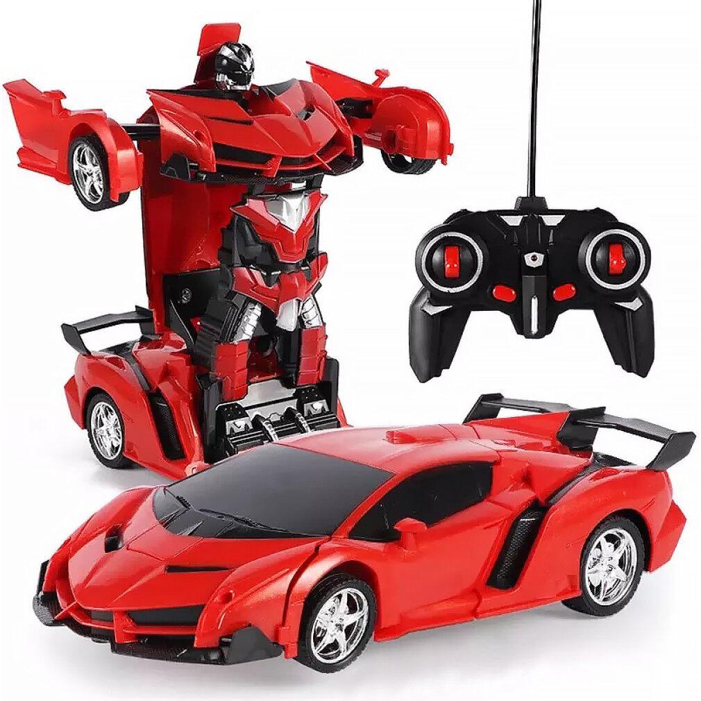 Leantoys Auto-Roboter-Transformator + Fernbedienung Deformiertes Auto 2in1 Multifunktionsfarbe Rot