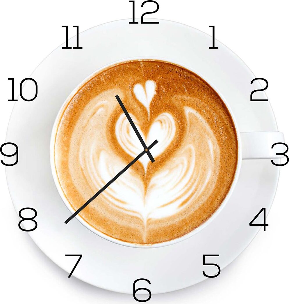 levandeo Wanduhr aus Glas 30x30cm Uhr als Glasbild Küche Cappuccino Coffee Deko
