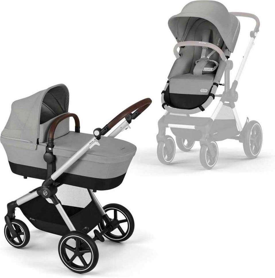 Cybex EOS Lux Kinderwagen (2-in-1 Kinderwagen), Cybex Kinderwagen Gestell:Silver, Farbe:Stone Grey